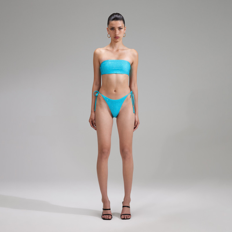 Blue Rhinestone Brazilian Bikini Briefs - 1