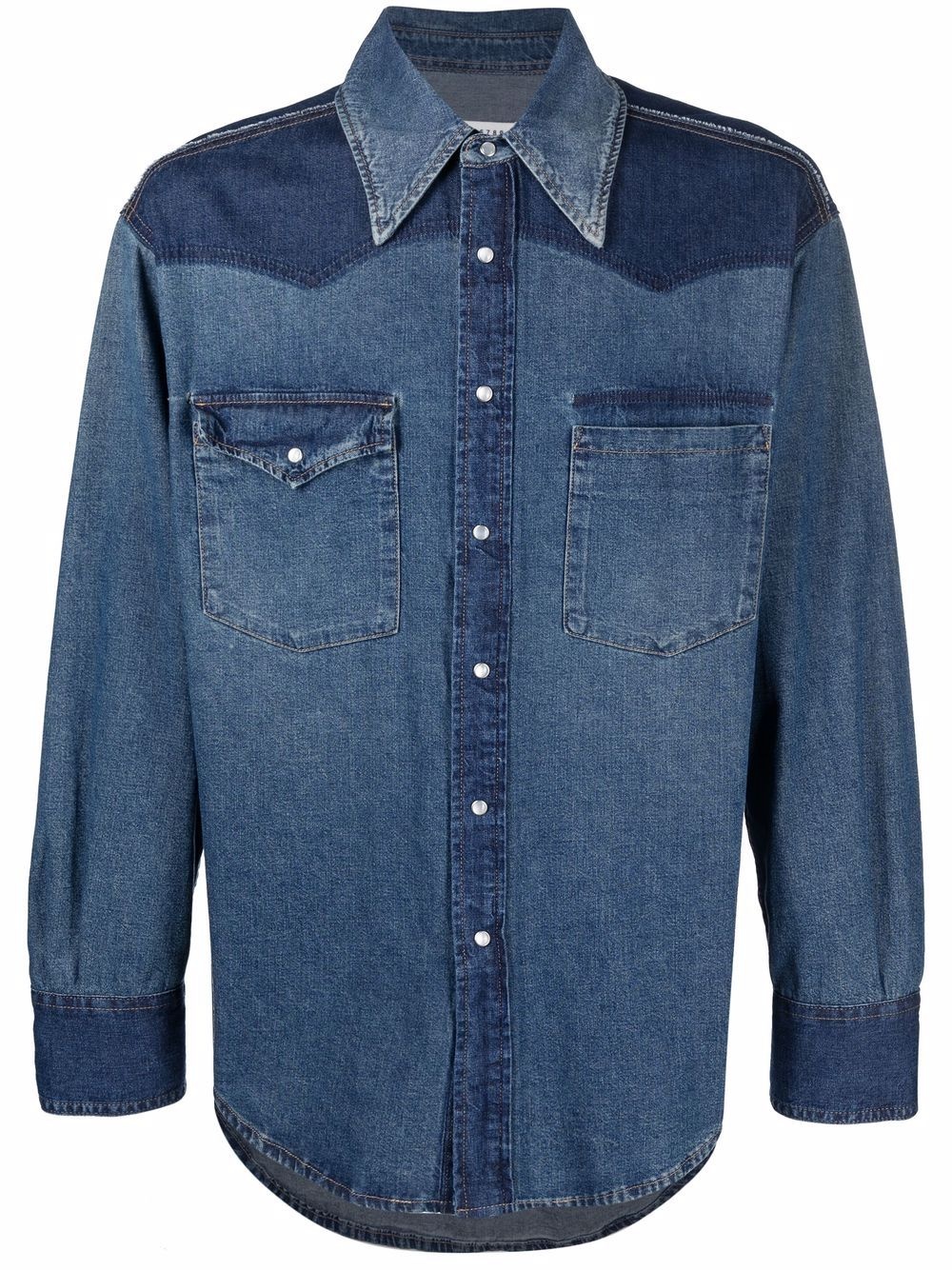 contrasting-panel denim shirt - 1