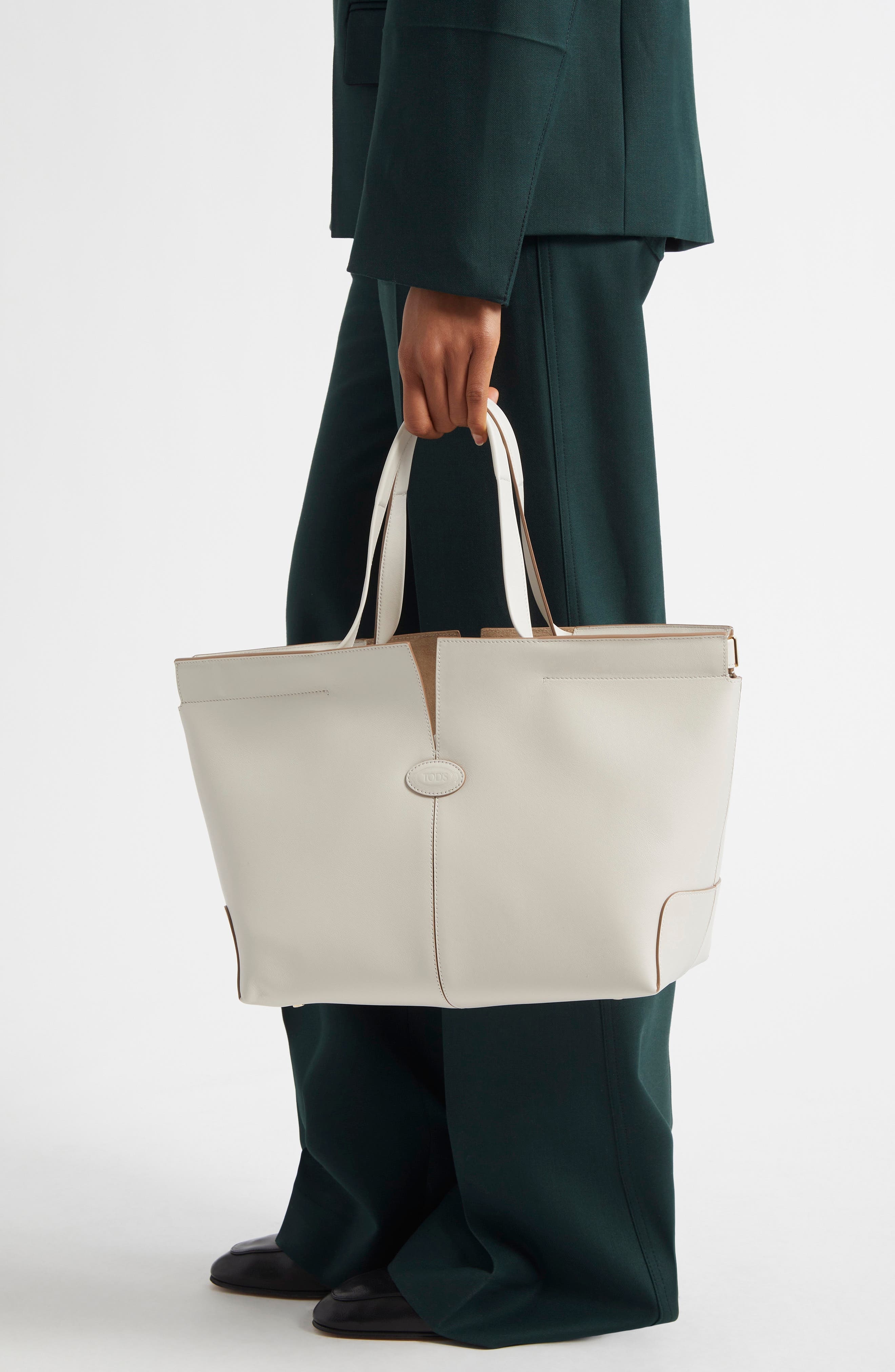 Medium-Small Tod's Di Bag Folio Leather Shopper in Bianco Calce at Nordstrom - 3