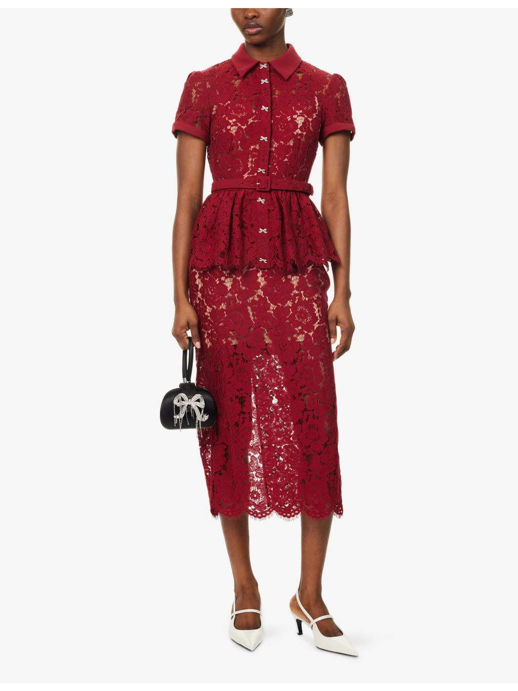 Lace Peplum Woven Midi Dress - 2