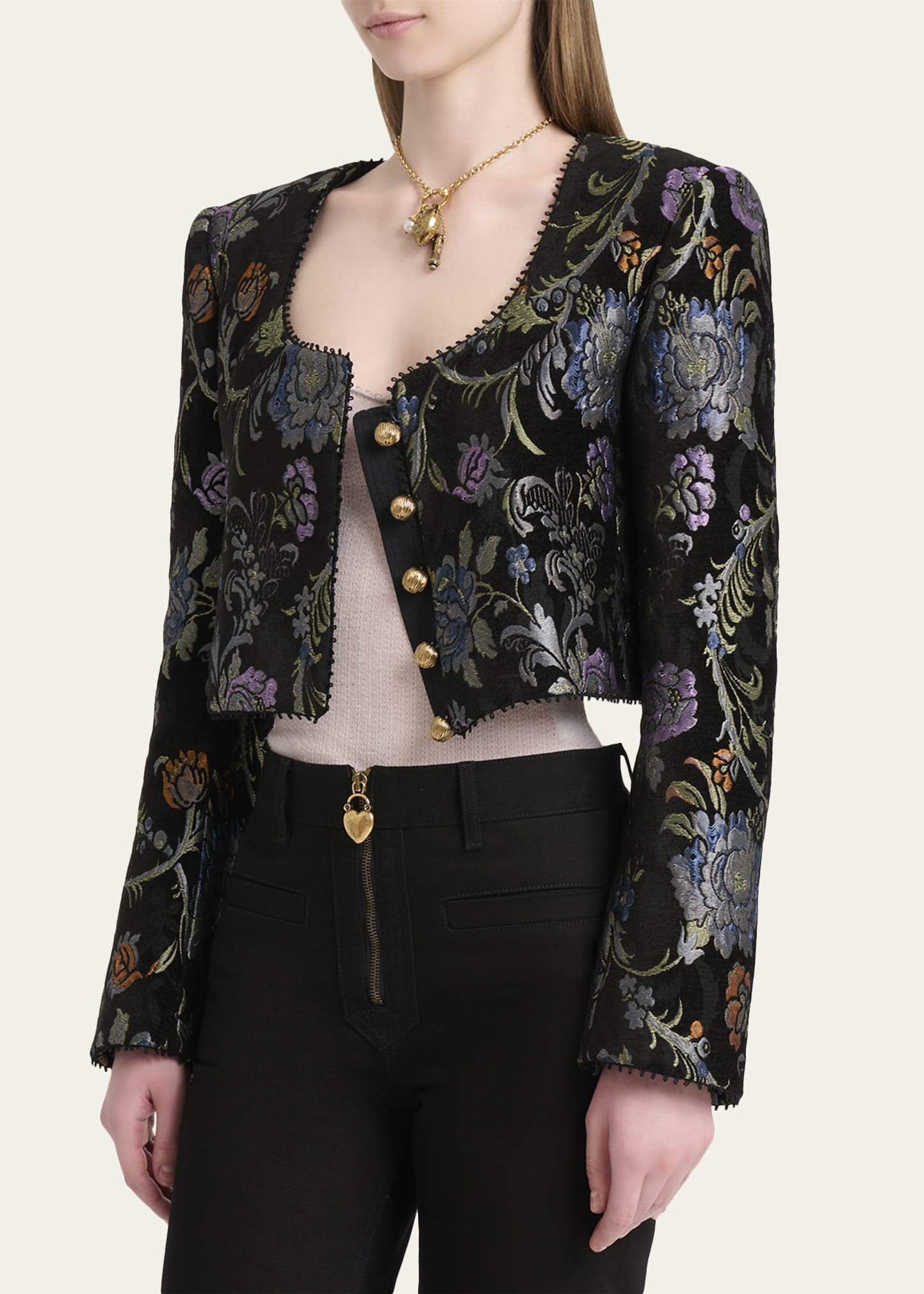 Floral Brocade Crop Jacket - 4
