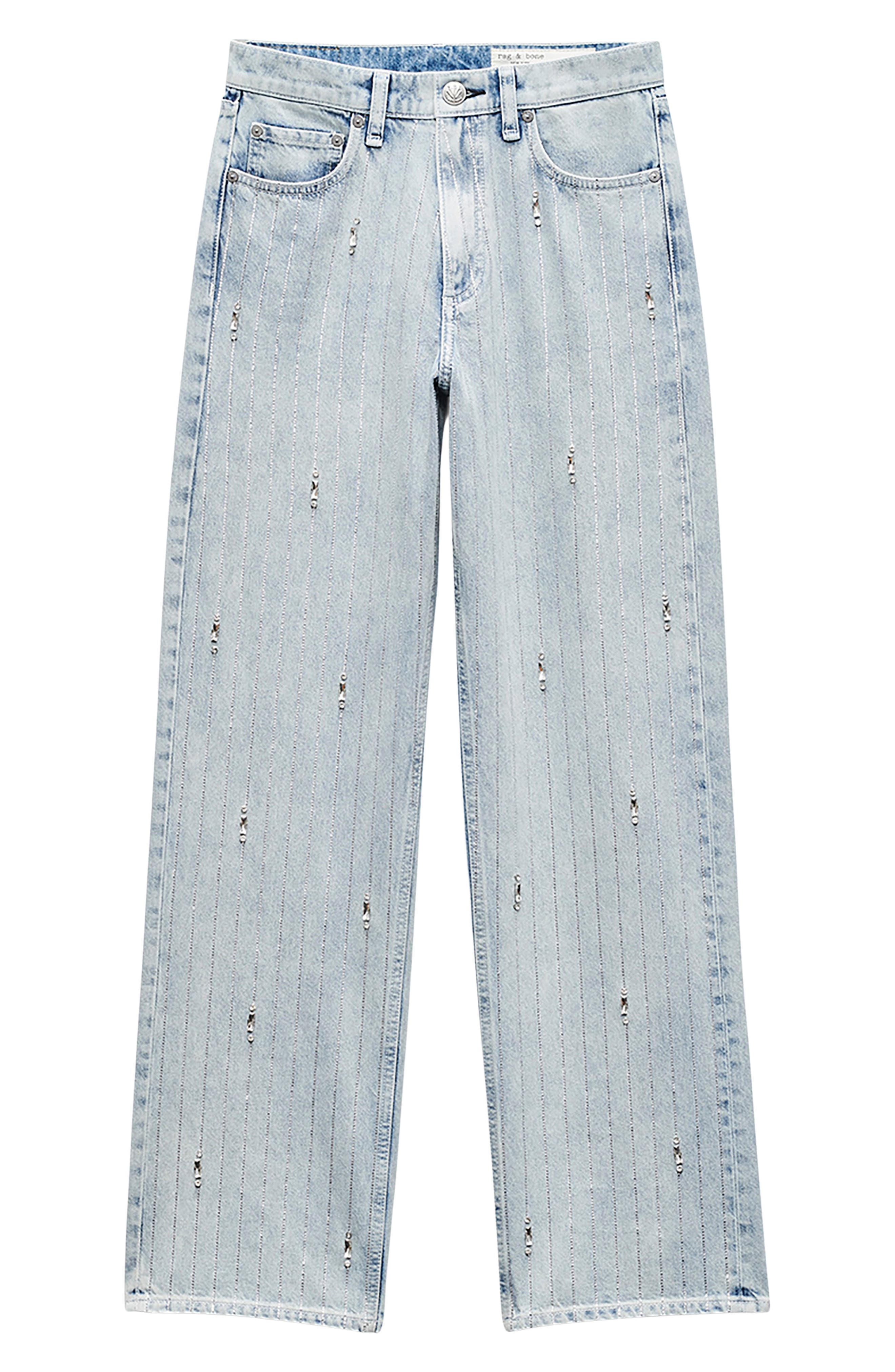 rag & bone Rhinestone High Waist Straight Leg Jeans in Aljwl at Nordstrom - 4