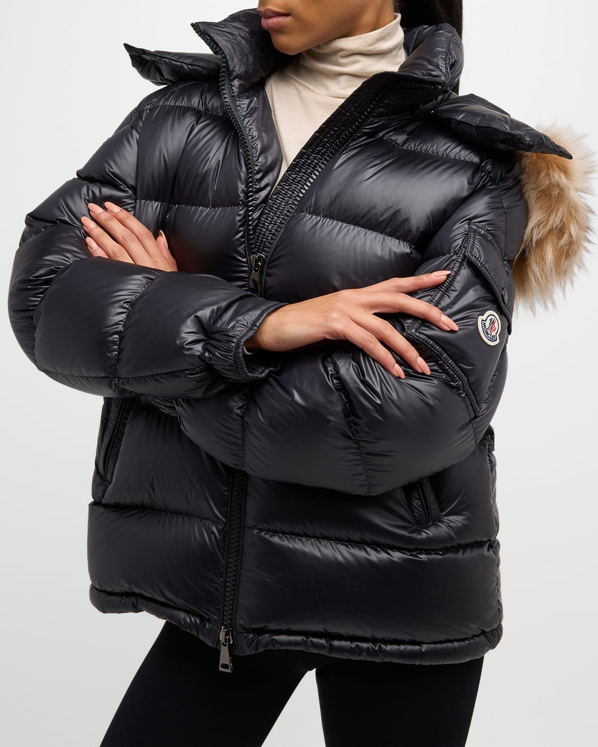 Moncler Maire Fur-Trim Puffer Jacket | neimanmarcus | REVERSIBLE