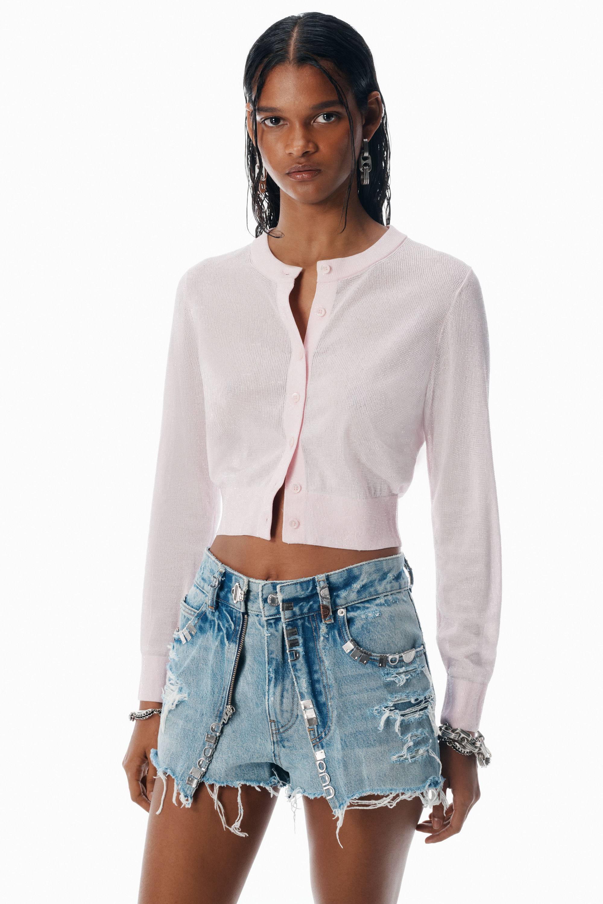 Pink Crystal Hotfix Cropped Cardigan - 3