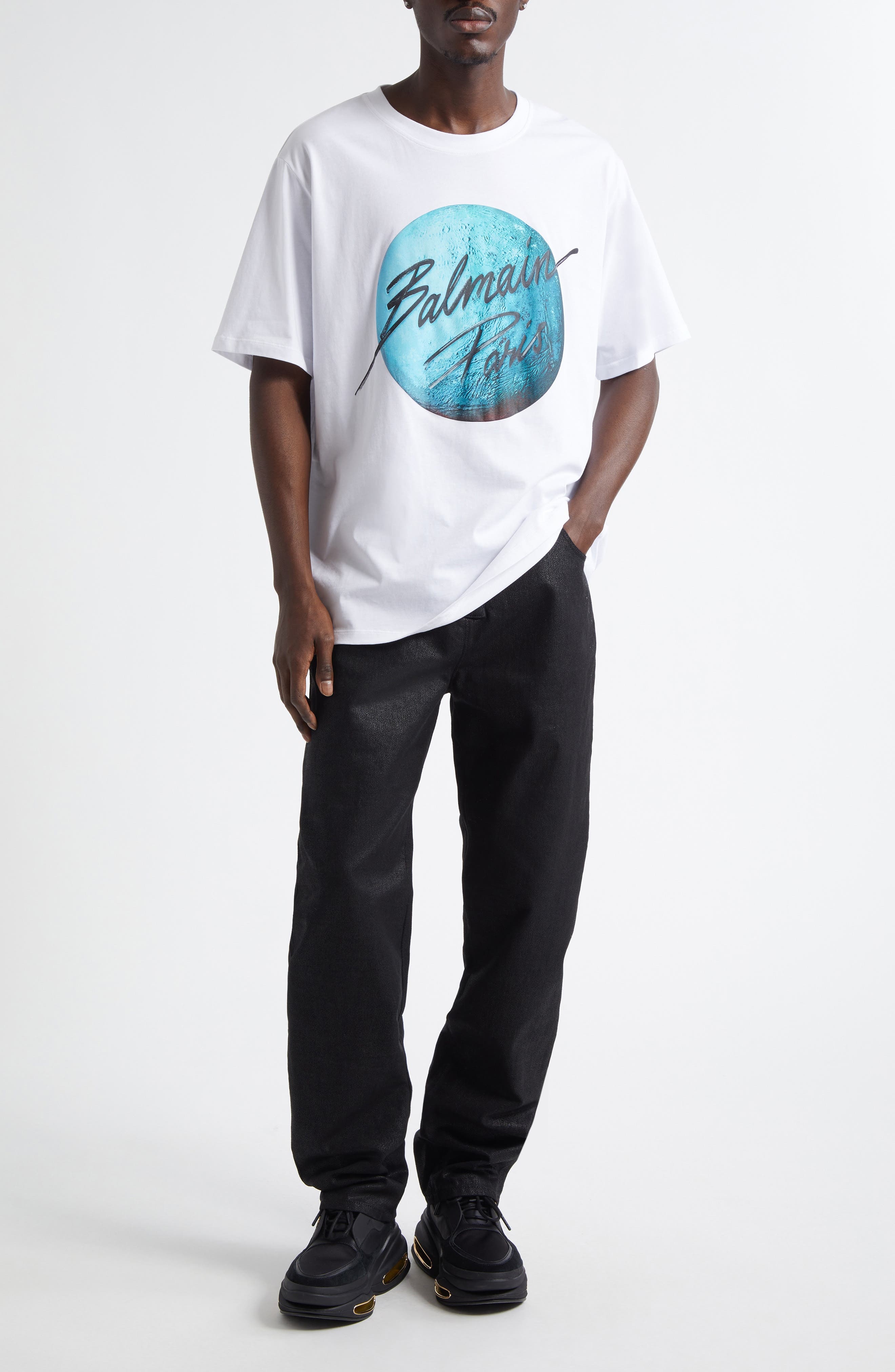 Balmain Planet Logo Graphic T-Shirt in White at Nordstrom - 2
