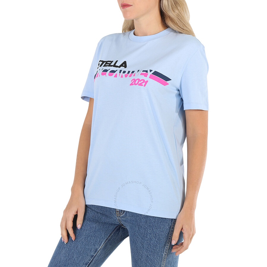 Stella McCartney Ladies Light Blue Moto Logo Print T-shirt - 4