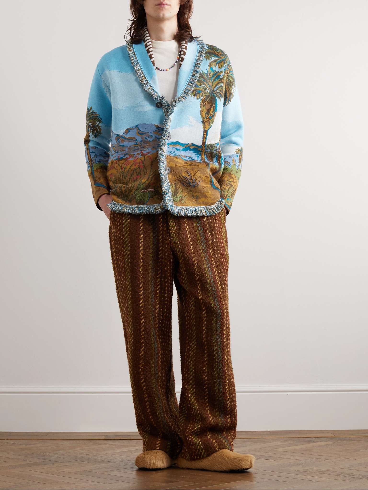 Fringed Cotton, Wool and Silk-Blend Jacquard Cardigan - 2