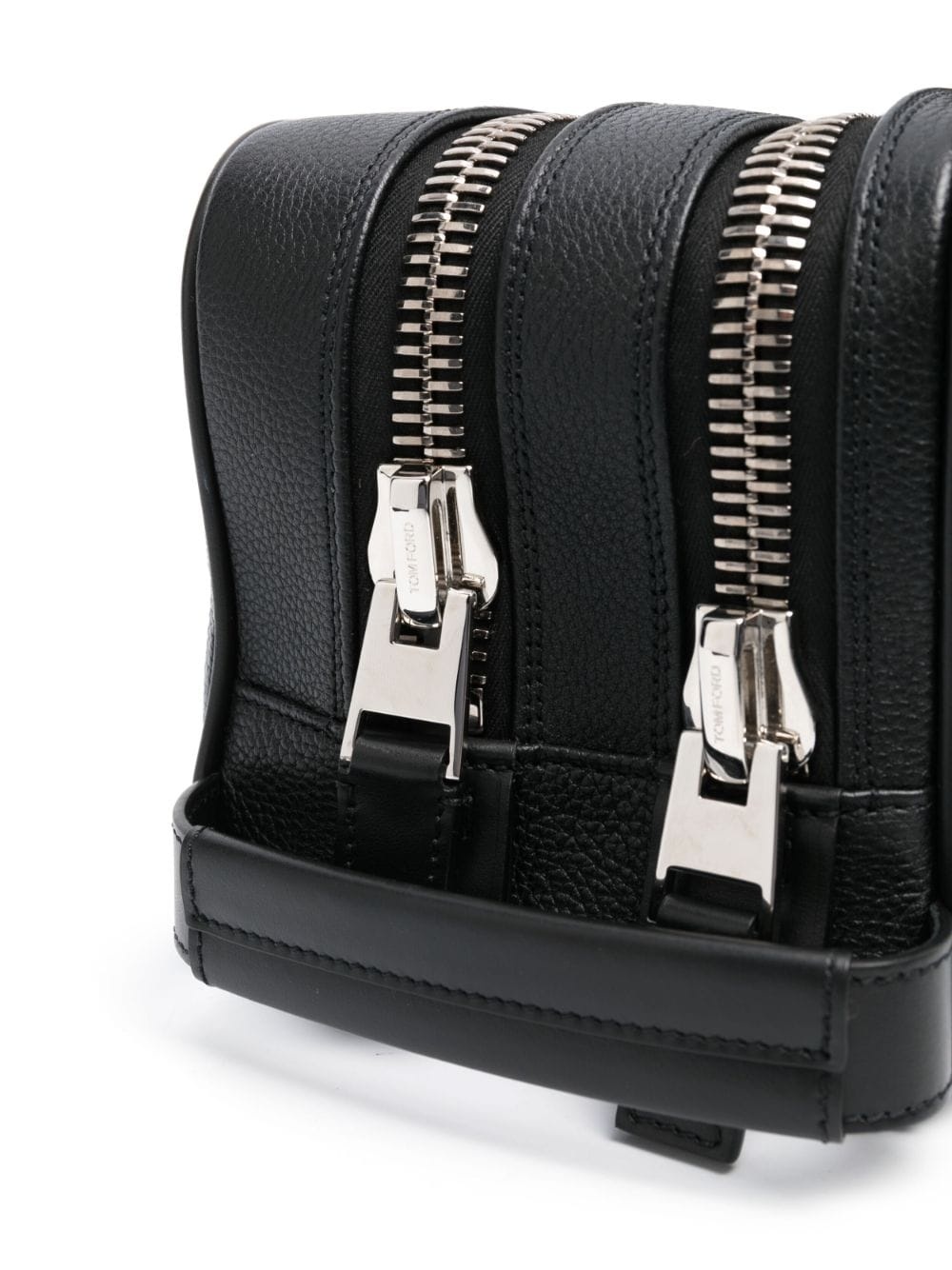 grained leather wash bag - 3