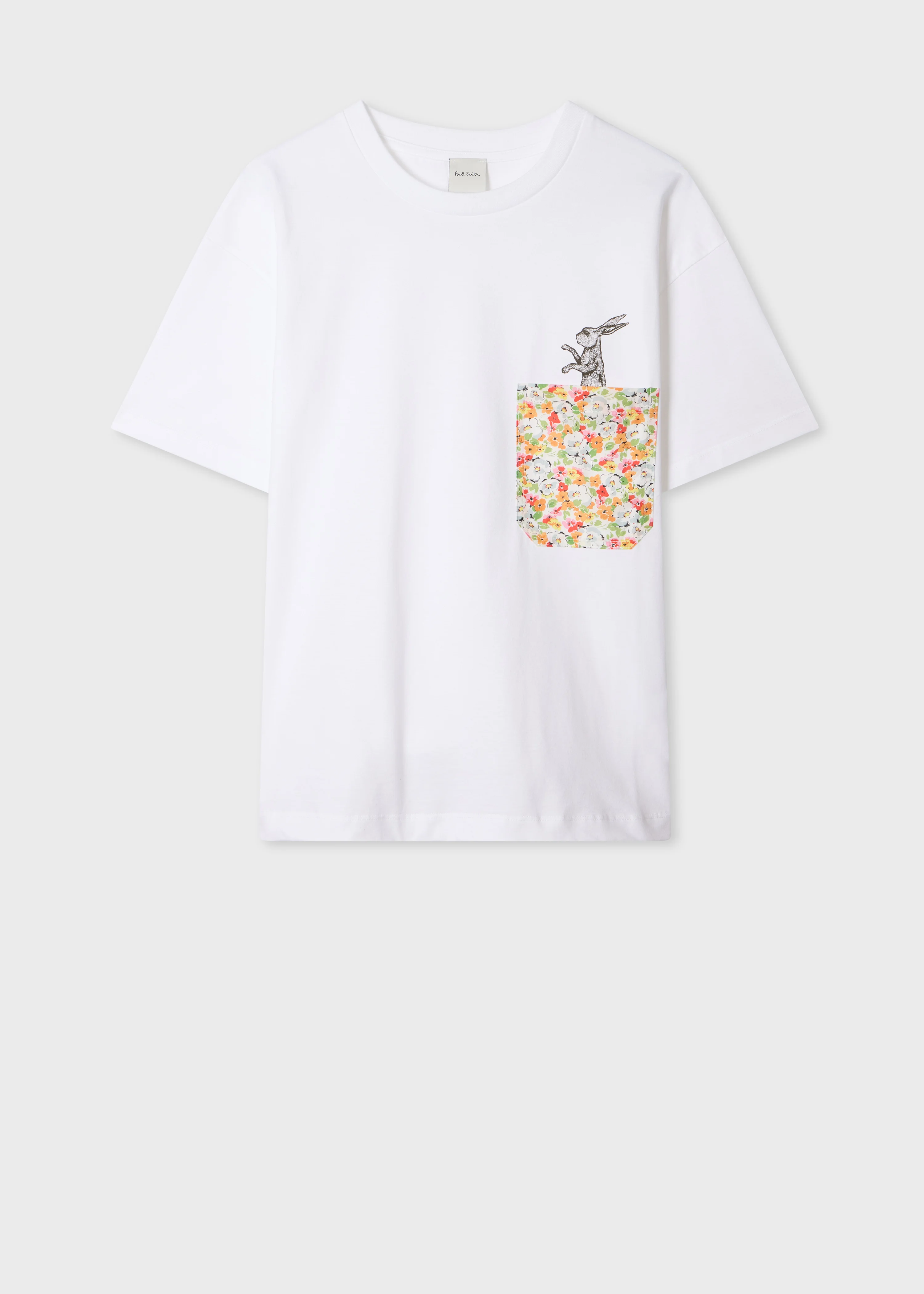 Women's White 'Rabbit' Floral Pocket T-Shirt - 1