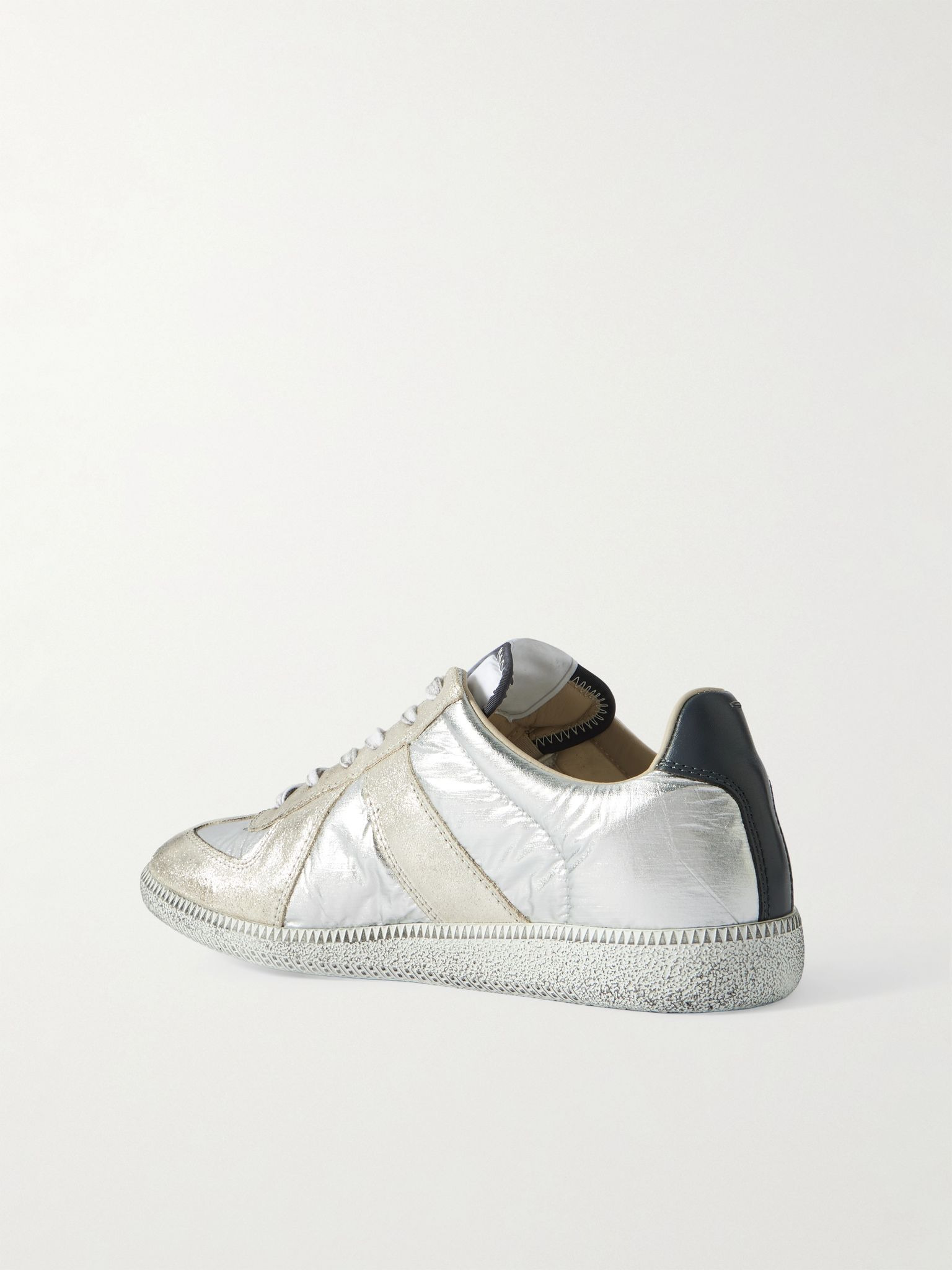 Replica Leather-Trimmed Shell Sneakers Silver - 4