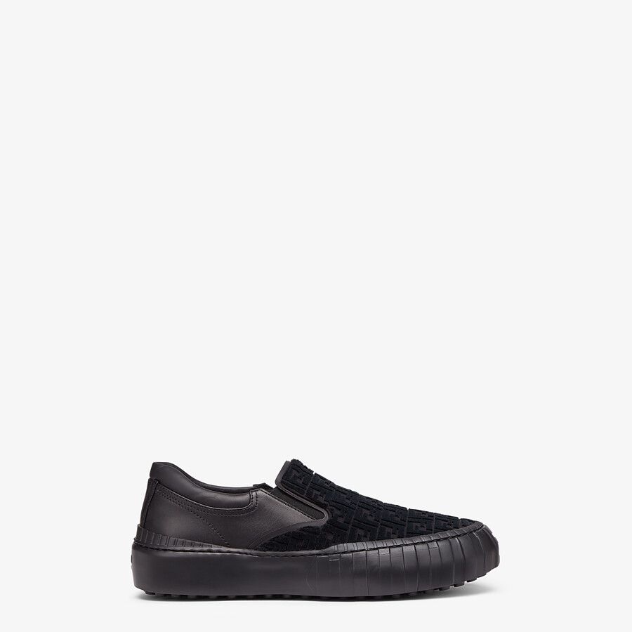 Black fabric slip-ons - 1