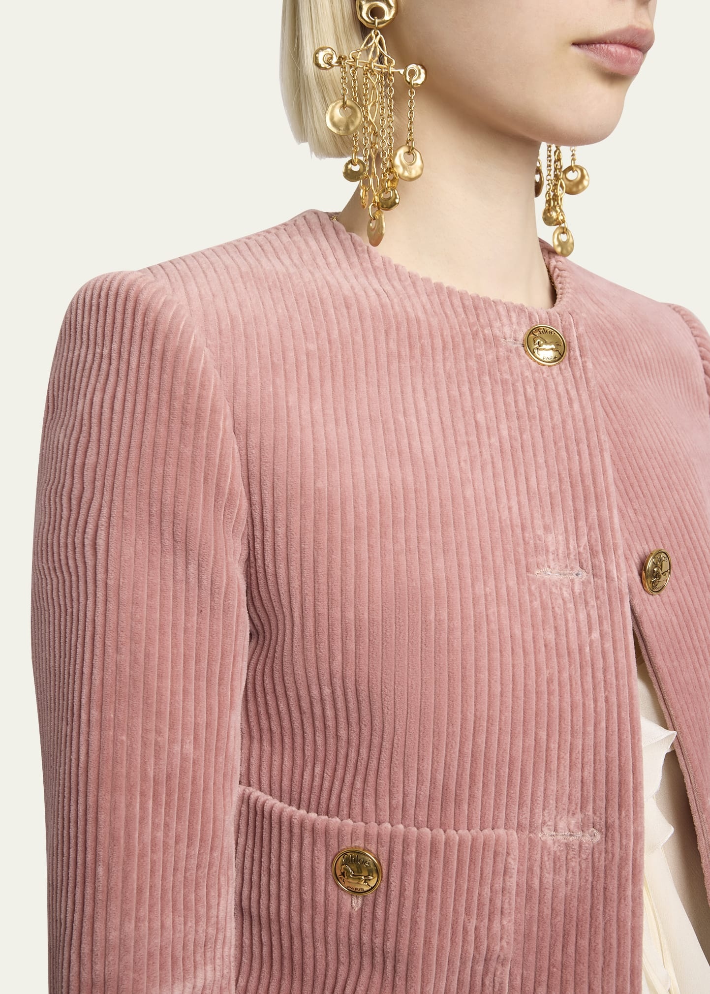 Corduroy Crop Single-Breasted Jacket - 5