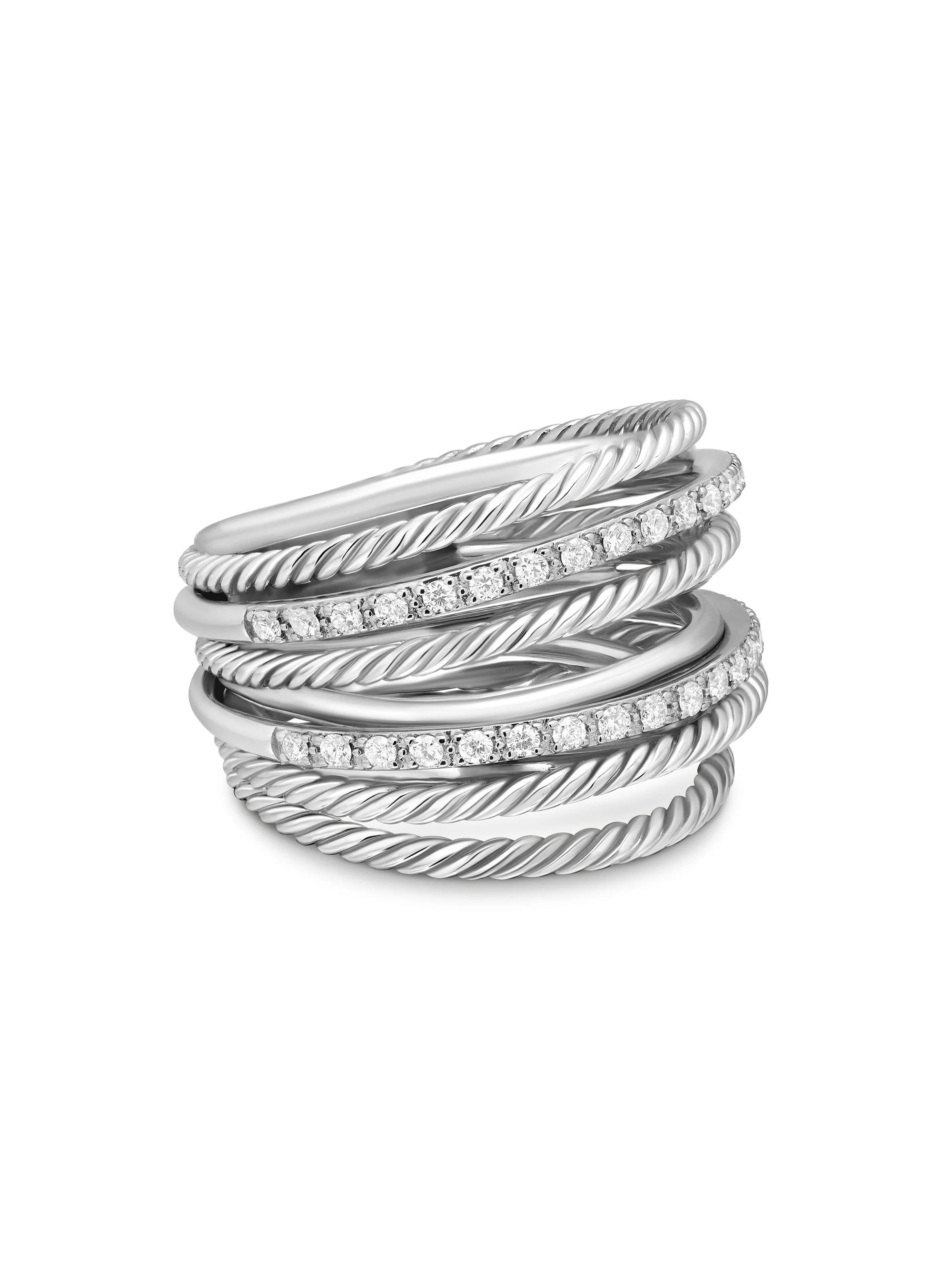 Women's Crossover Diamond & Sterling Silver Wide Ring - Silver - 1