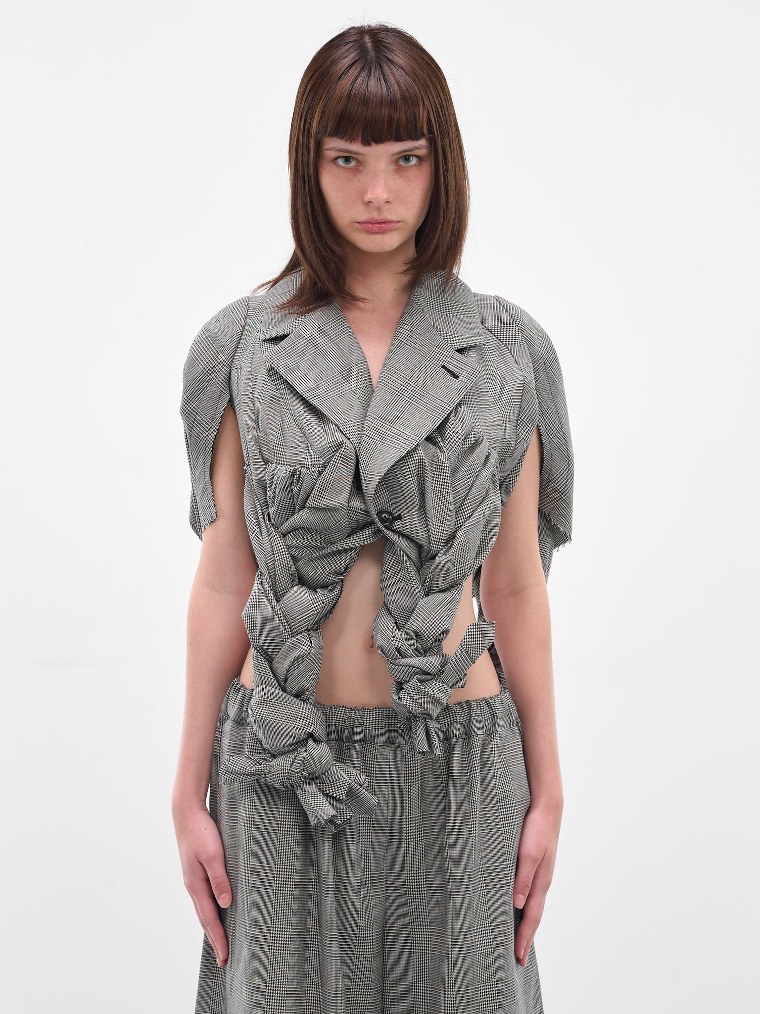 Gray Check Sculptural Braiding Blazer - 1