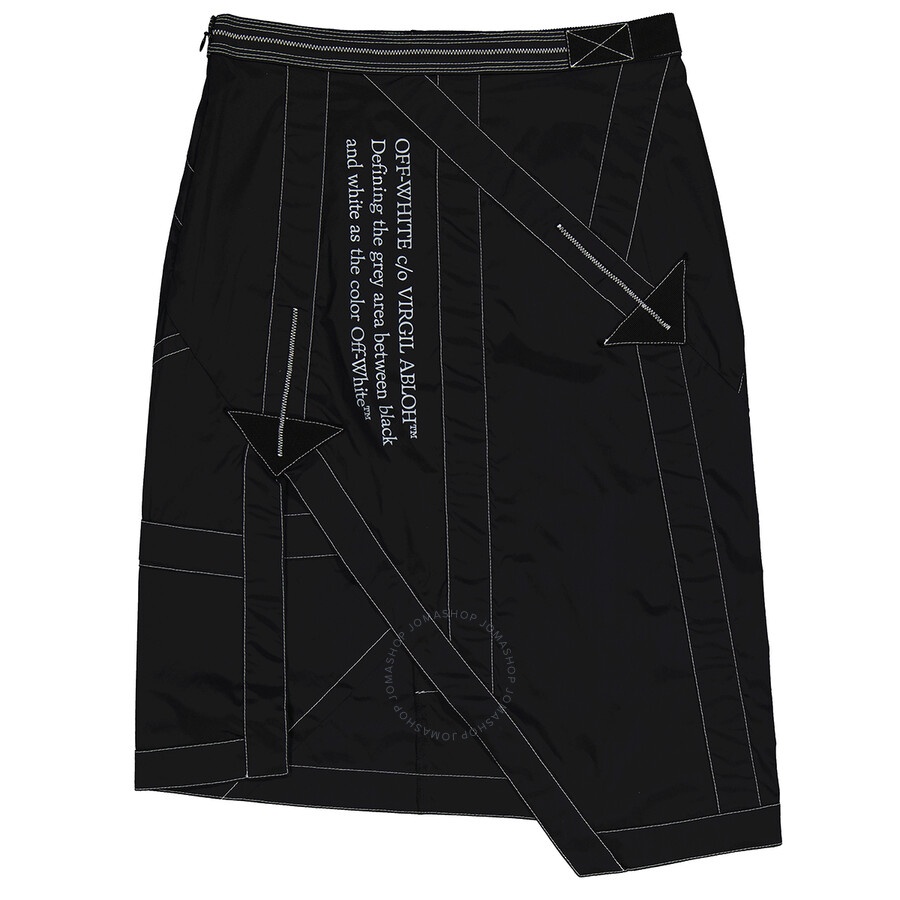 Off-White Side-Vent Asymmetric Skirt in Black White - 1