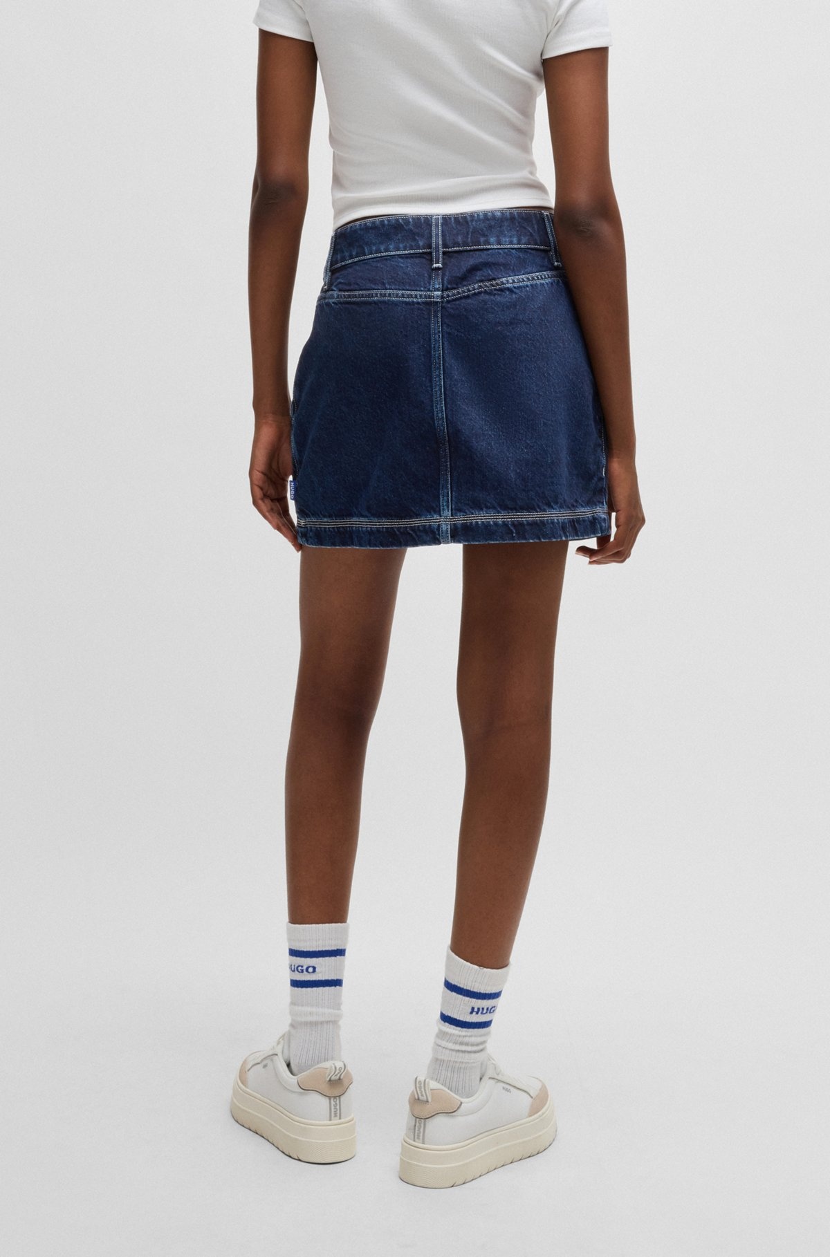 DENIM MINI SKIRT WITH CONTRAST STITCHING - 4