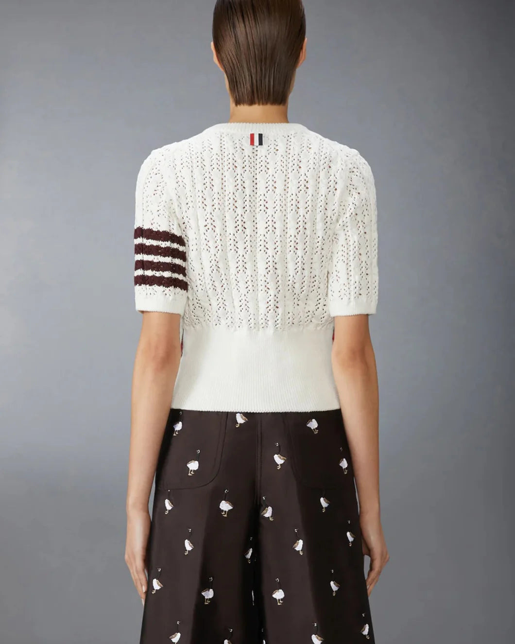 POINTELLE CABLE STITCH 4-BAR TEE - 3