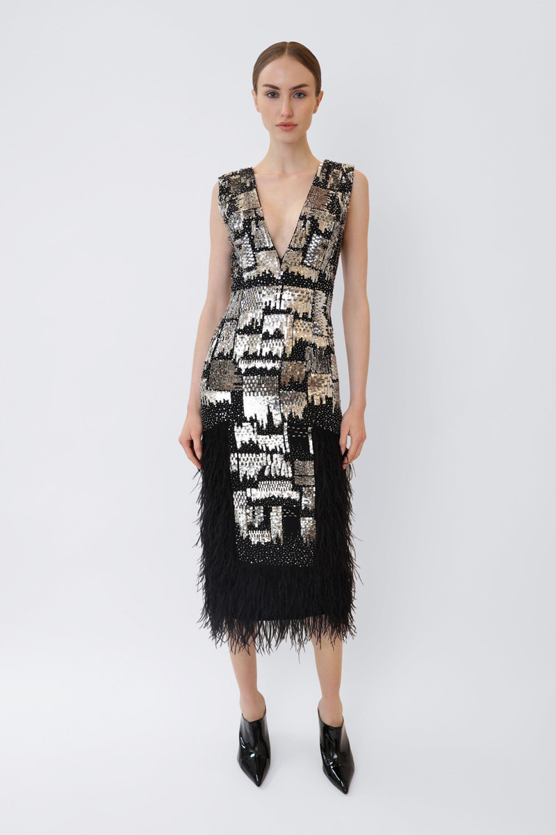 LAPOINTE V Neck Dress With Feathers outlook