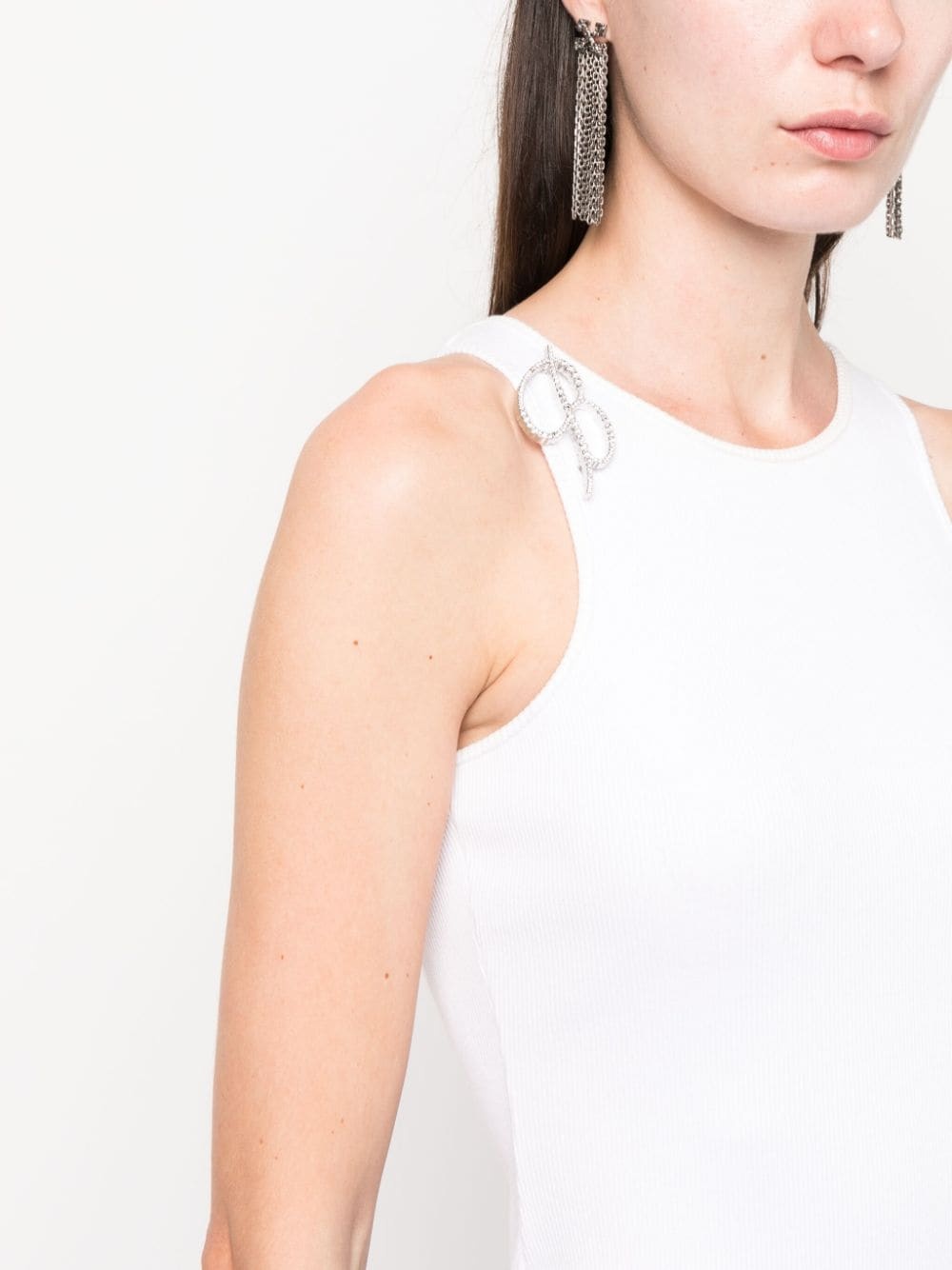 logo-brooch ribbed tank top - 5
