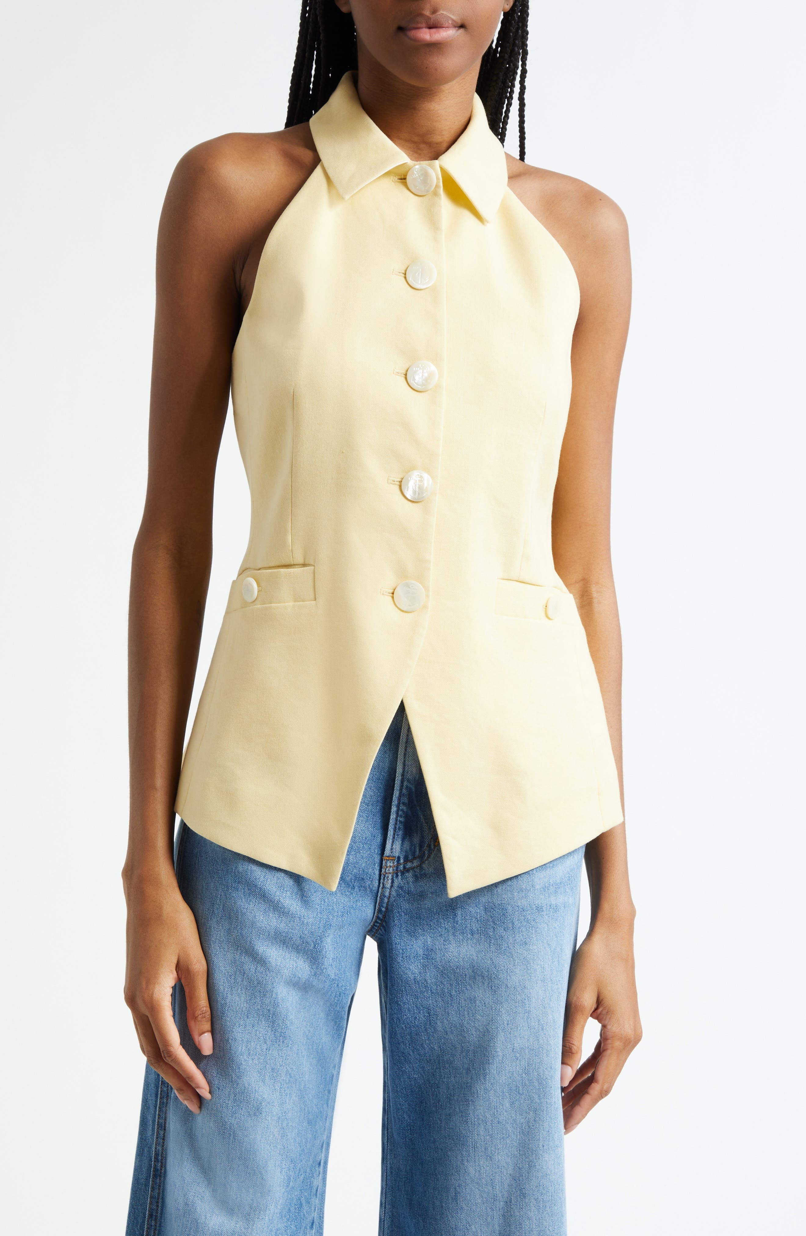 Veronica Beard Orlinda Linen Blend Vest in Chamomile at Nordstrom - 1