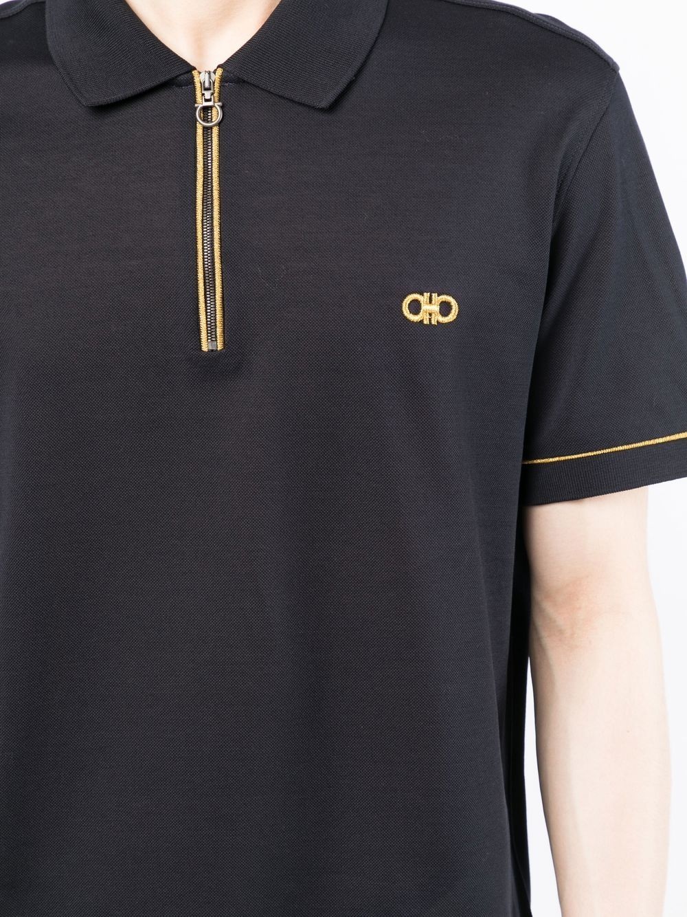 Gancini-embroidered zip polo shirt - 5