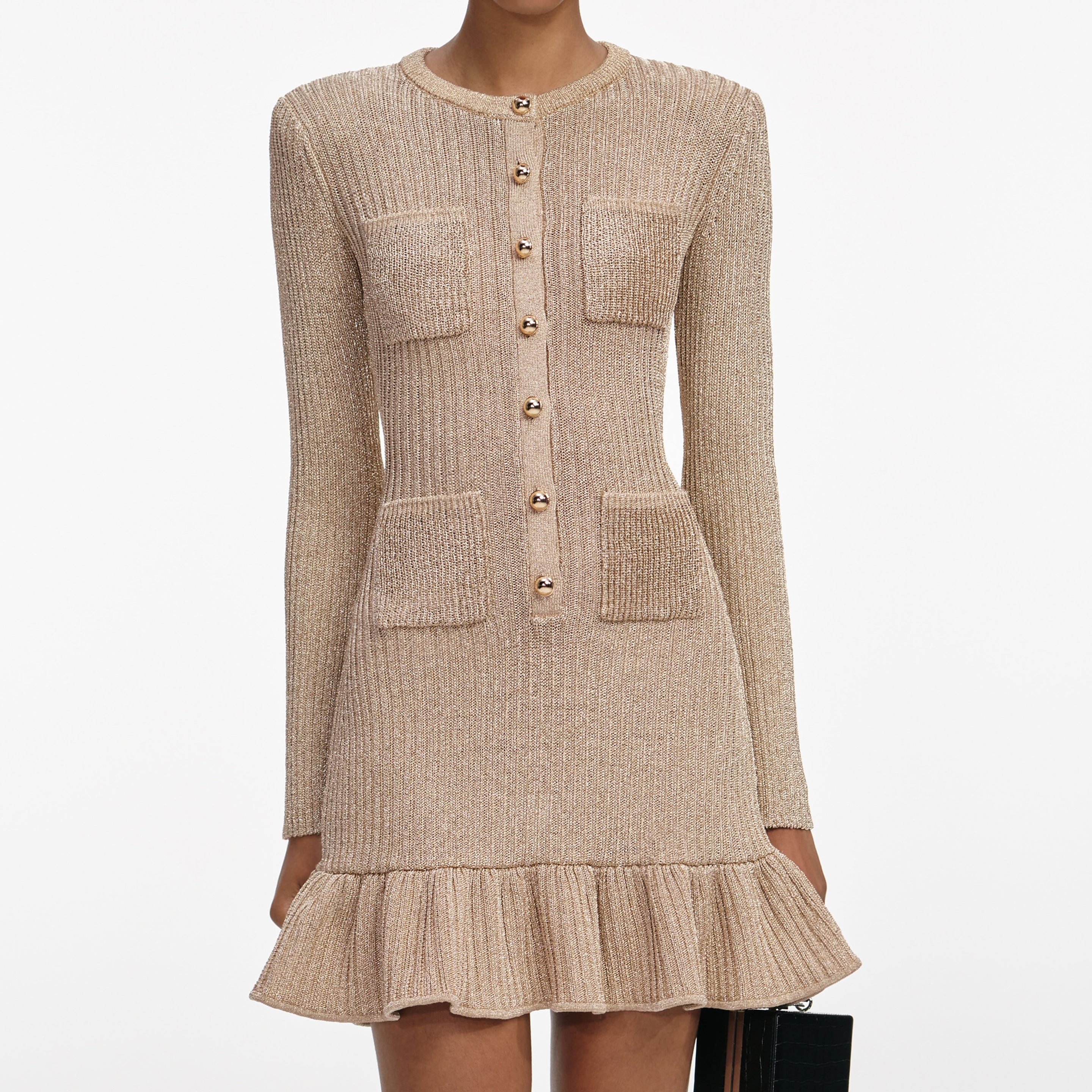 Gold Lurex Knit Mini Dress - 4