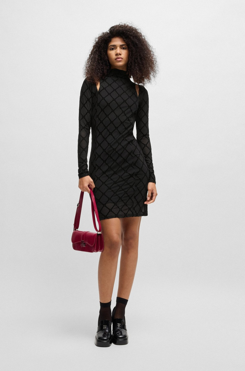 HUGO STRETCH-MESH DRESS WITH SEASONAL PRINT AND CUT-OUT DETAIL outlook