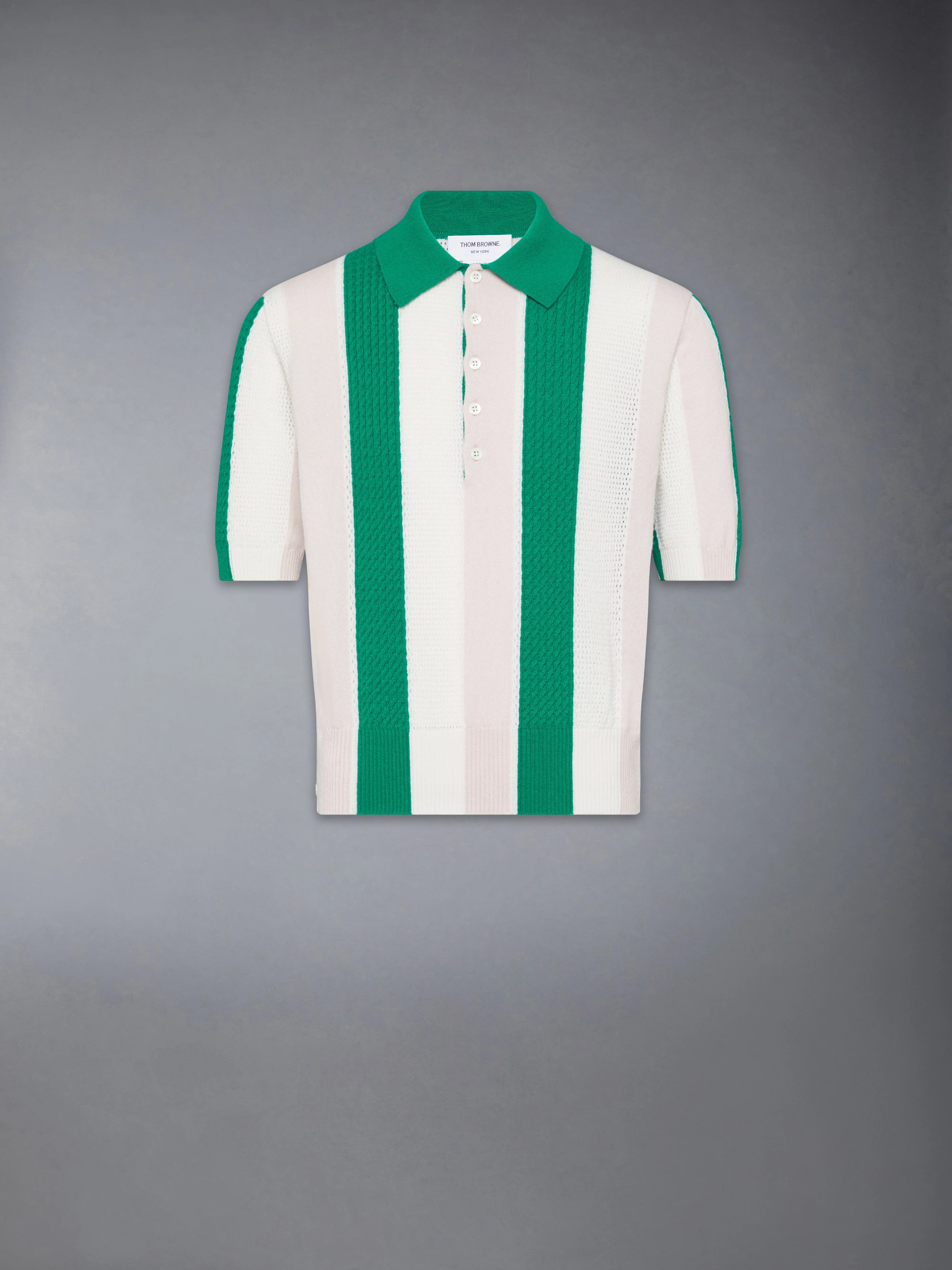 CASHMERE INTARSIA SHADOW STRIPE POLO - 1