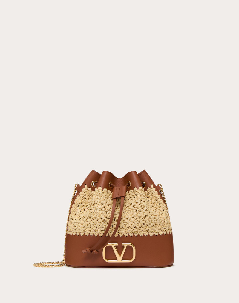 MINI RAFFIA BUCKET BAG WITH VLOGO SIGNATURE CHAIN 1