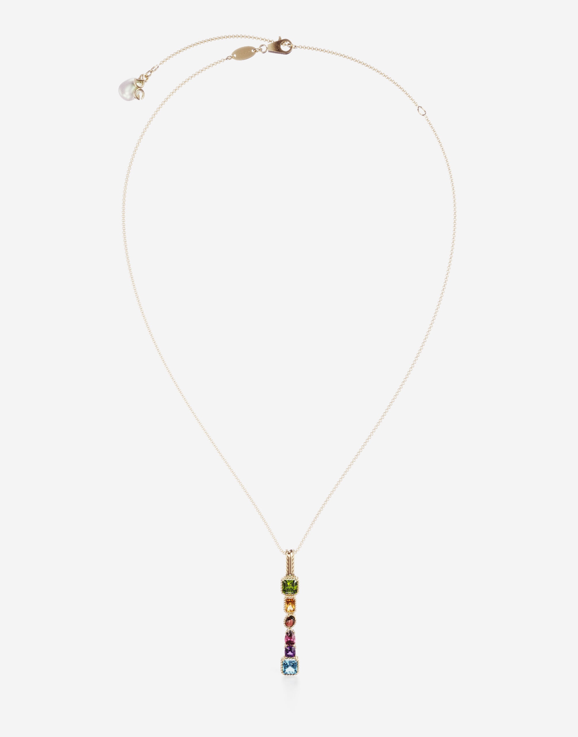 Rainbow alphabet I pendant in yellow gold with multicolor fine gems - 1