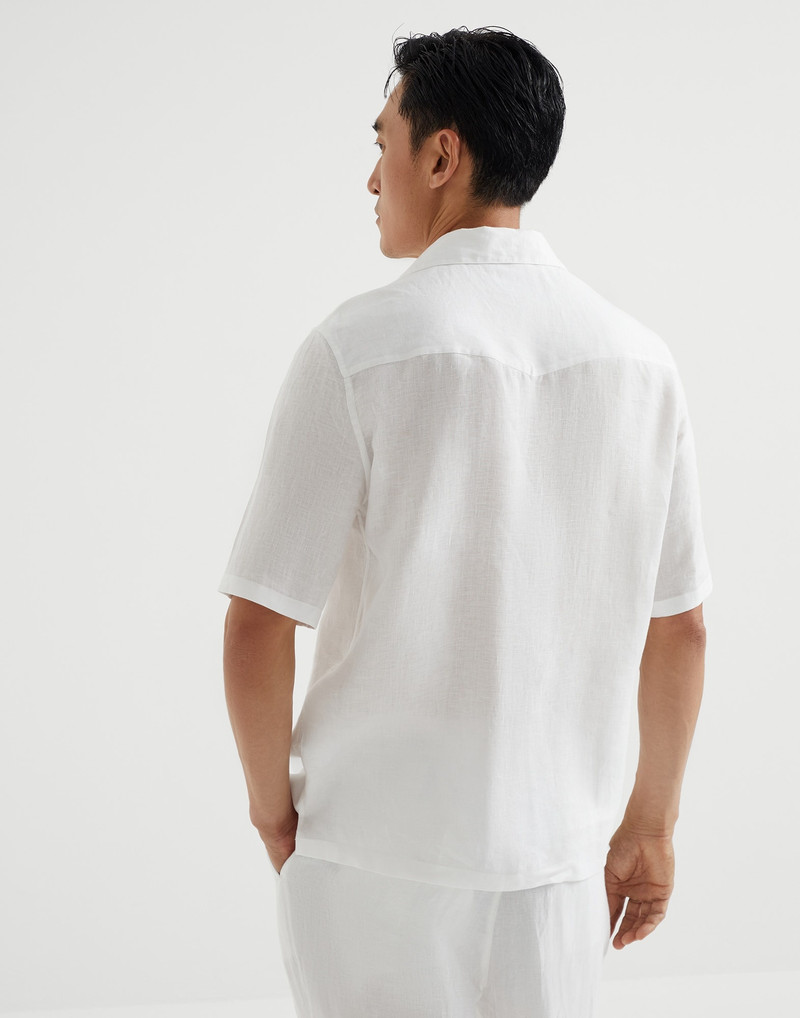 Brunello Cucinelli Linen easy fit short sleeve shirt with camp collar outlook