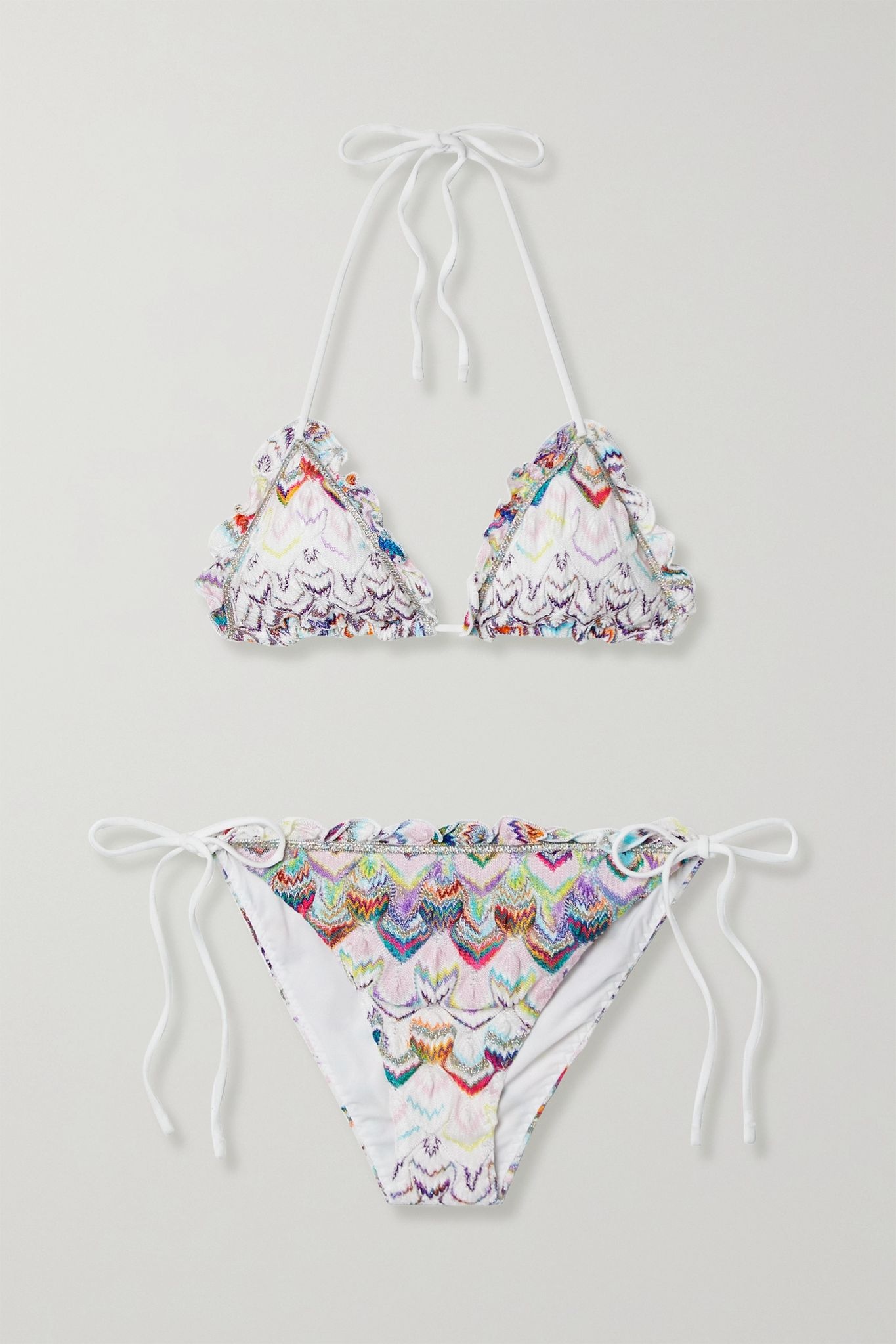 Mare ruffled metallic crochet-knit triangle bikini - 1