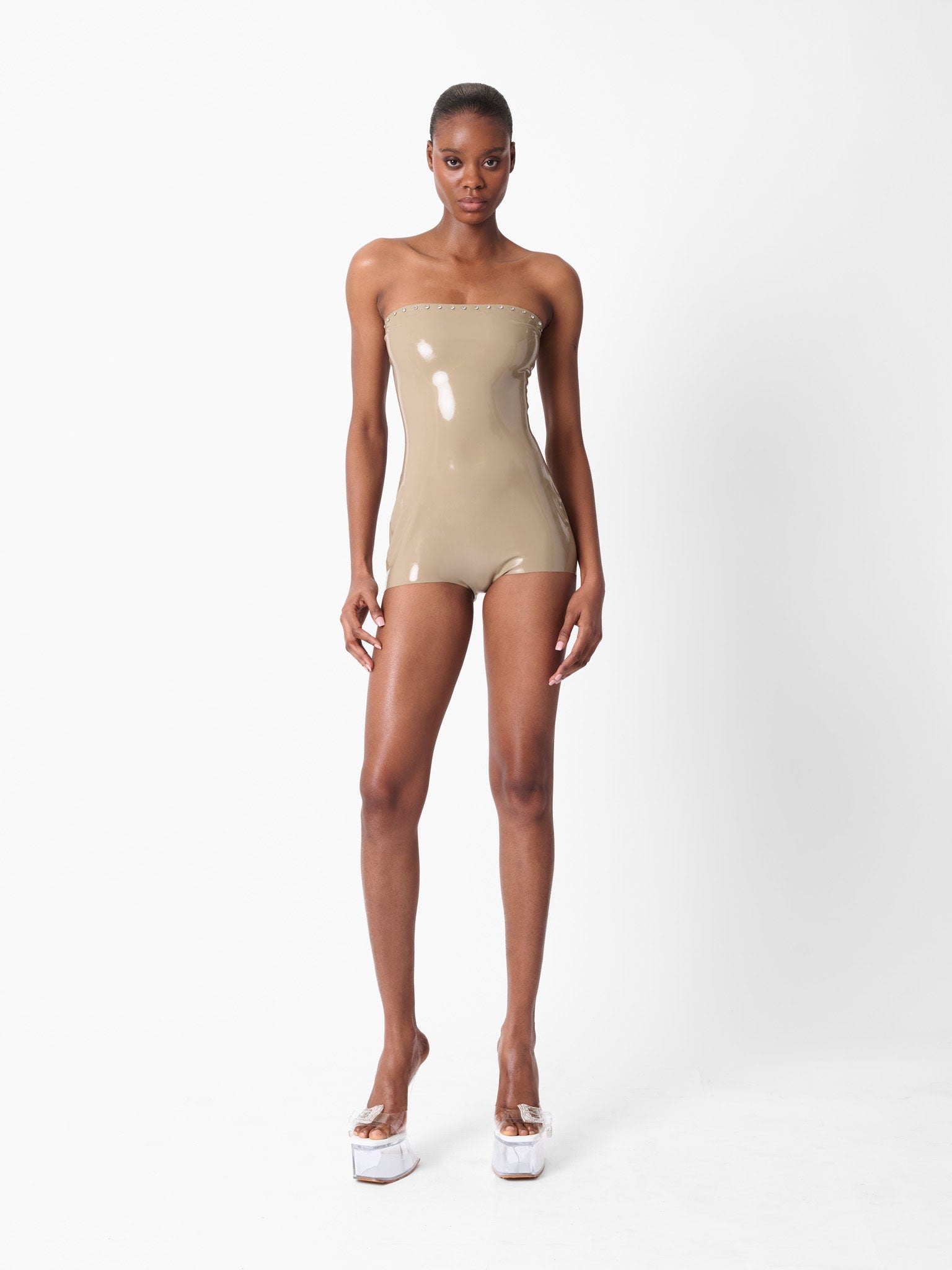 DOWNTOWN LATEX PLAYSUIT TAUPE - 4
