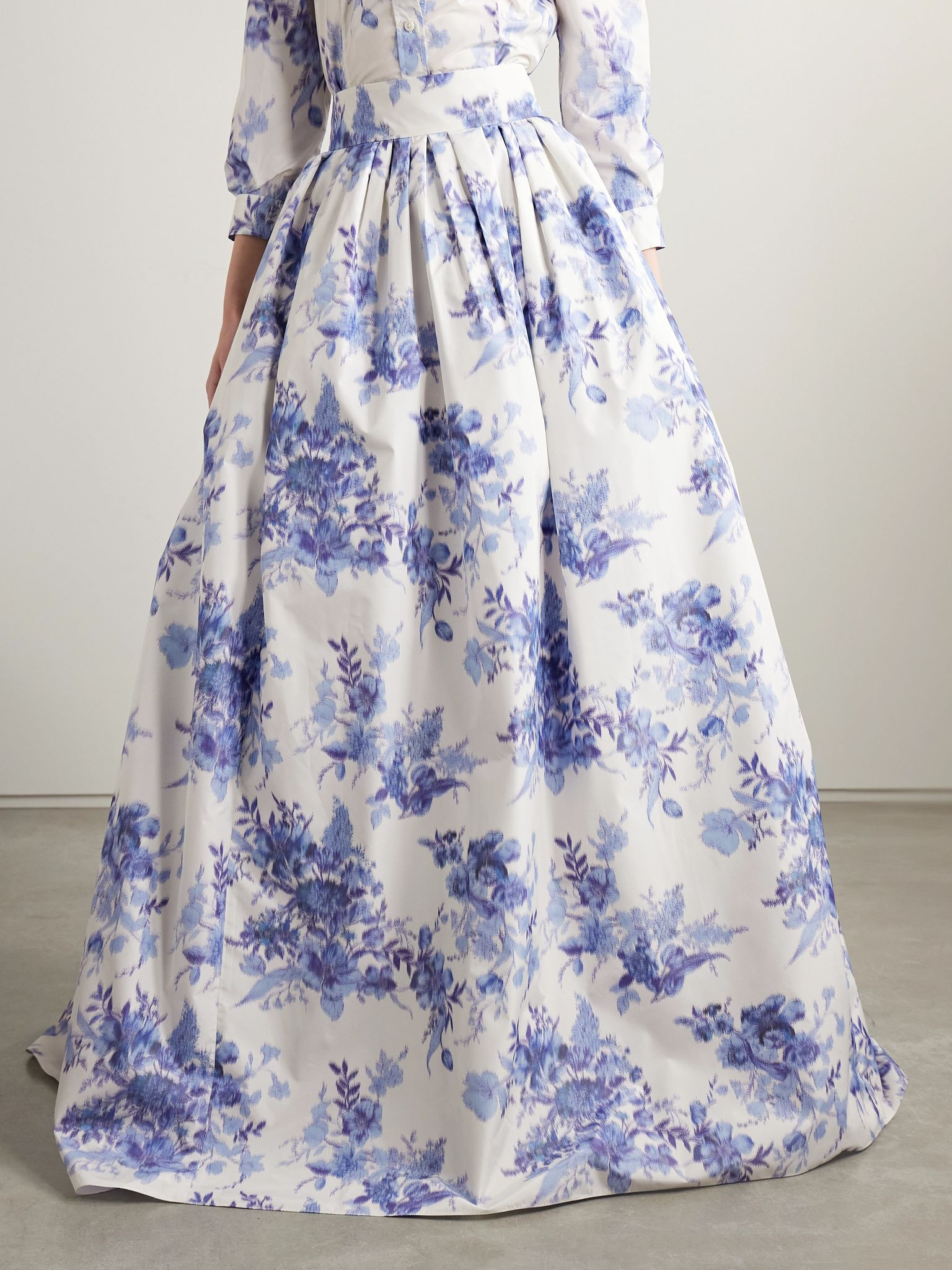 Pleated floral-print taffeta maxi skirt Blue - 3