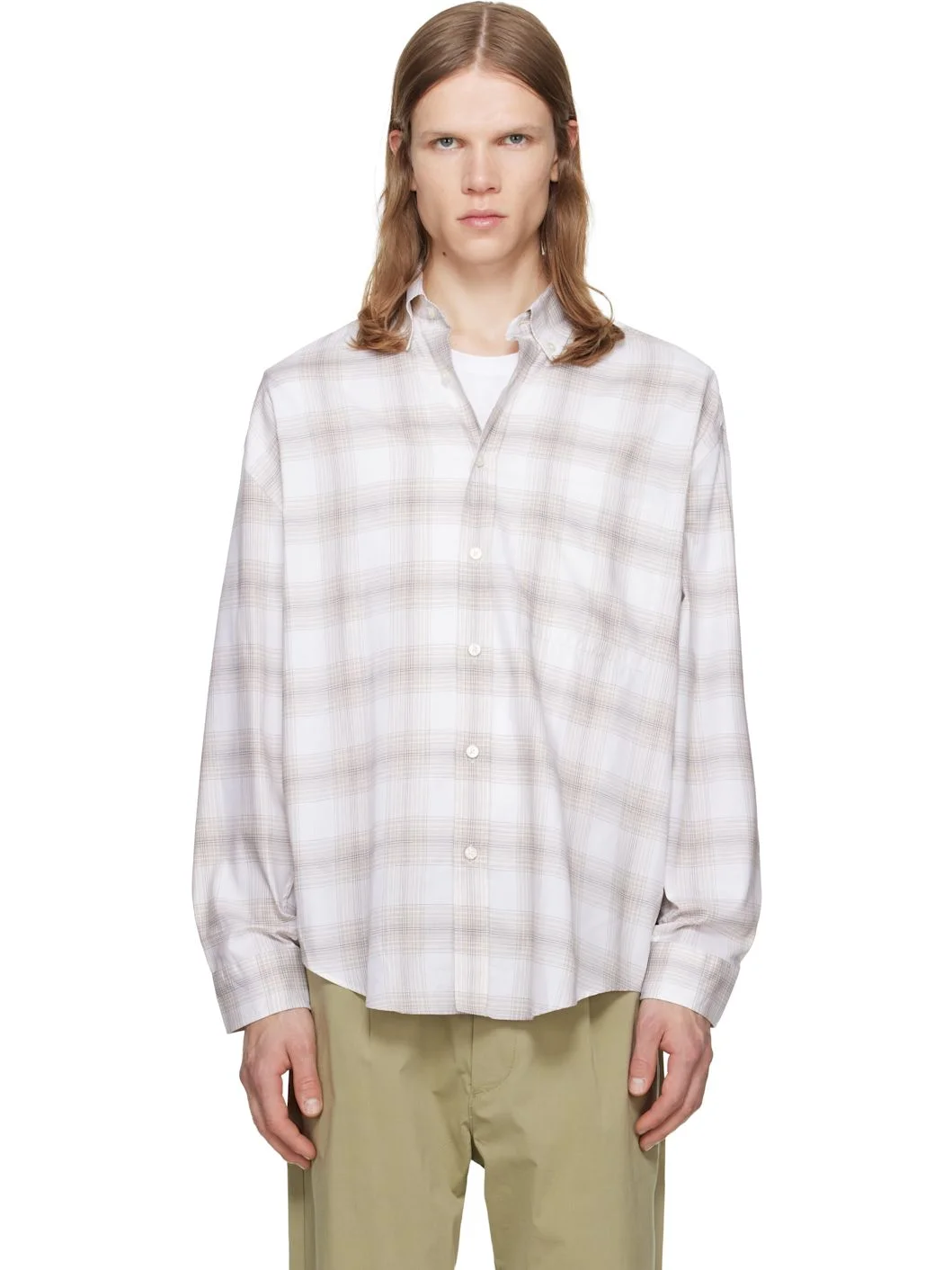 White & Beige Cotton Poplin Shirt - 1