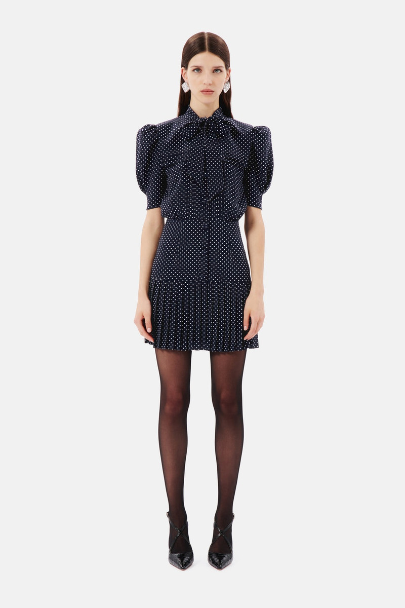 Alessandra Rich POLKA DOT SILK PLEATED MINI DRESS WITH BOW outlook