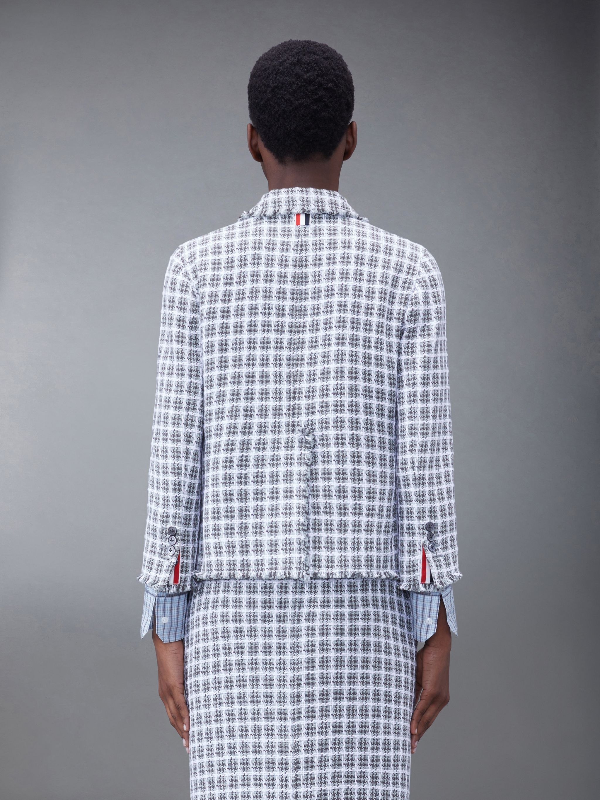 Thom Browne Check Summer Tweed Fray Cropped Sack Sport Coat