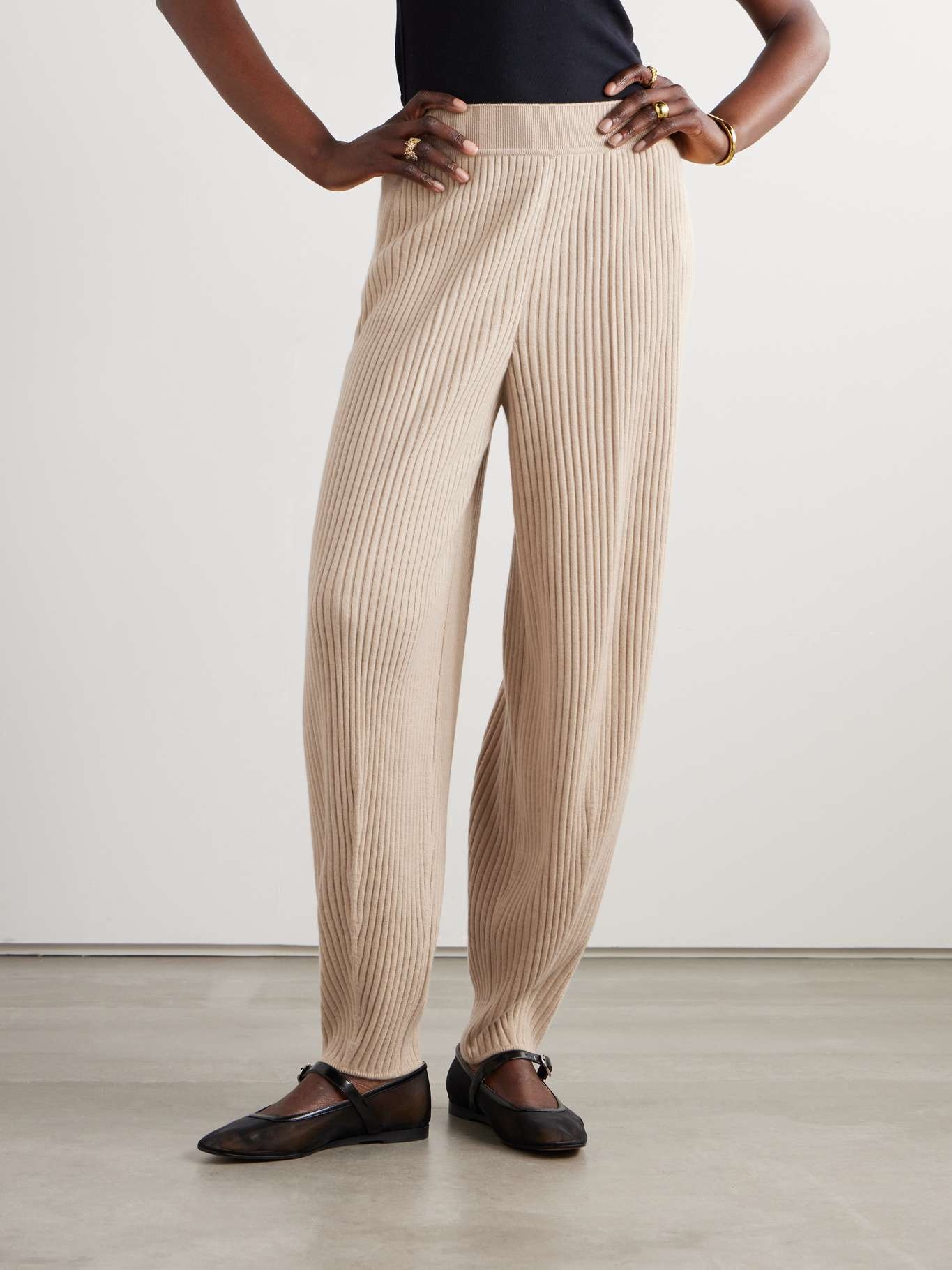 Ribbed cashmere tapered pants - 3