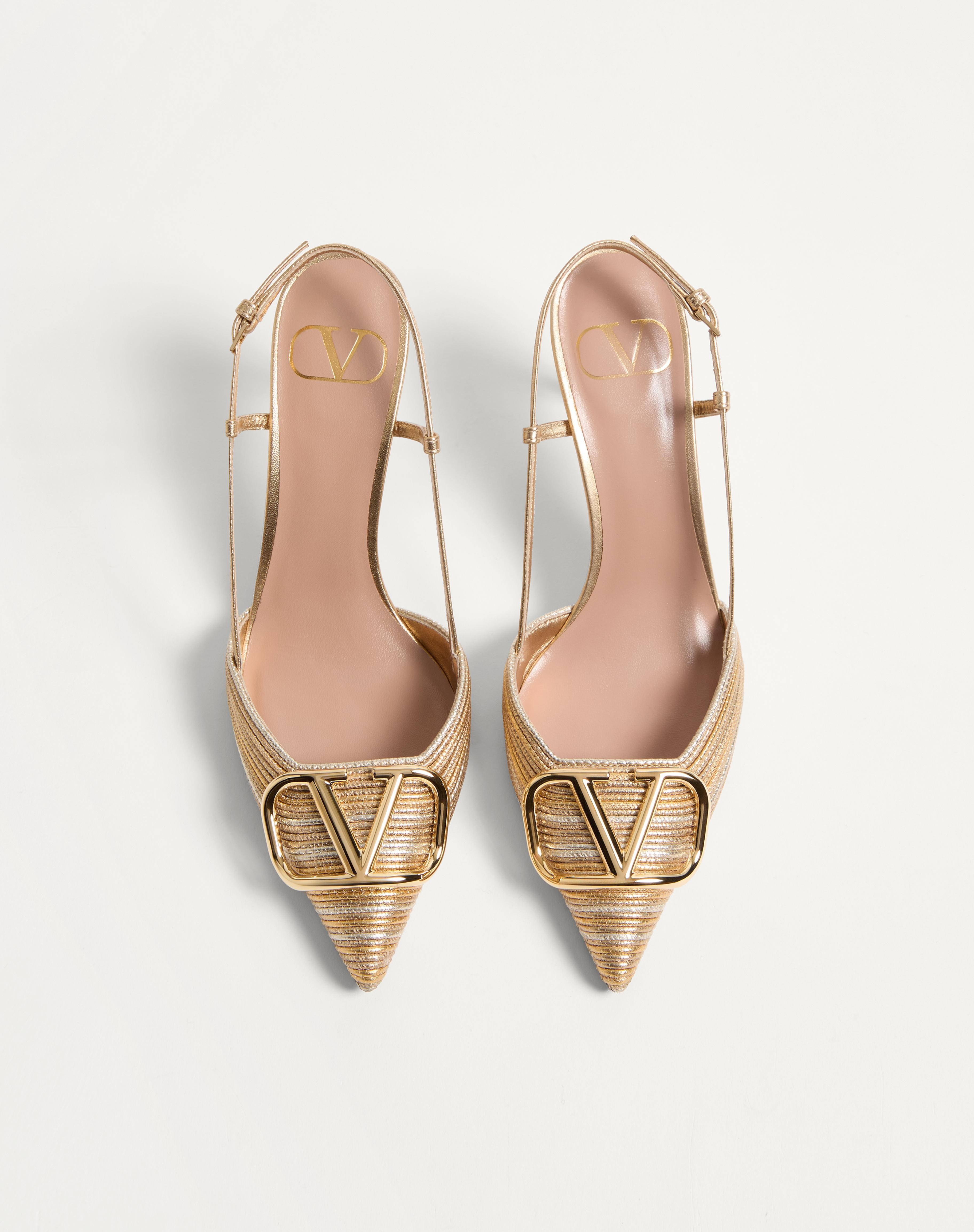 VLOGO SIGNATURE METALLIC SLINGBACK PUMPS WITH CORNELY EMBROIDERY 80MM - 4