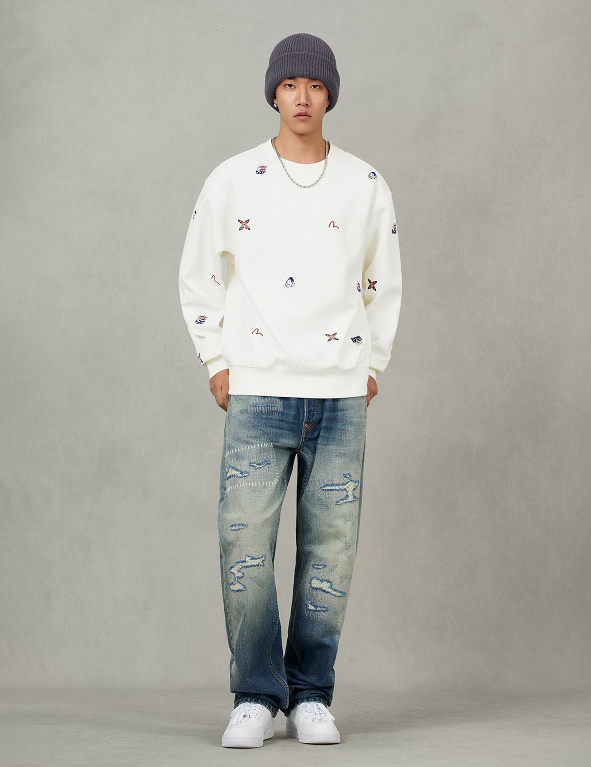 Allover Multi Logos Embroidery Relax Fit Sweatshirt - 5