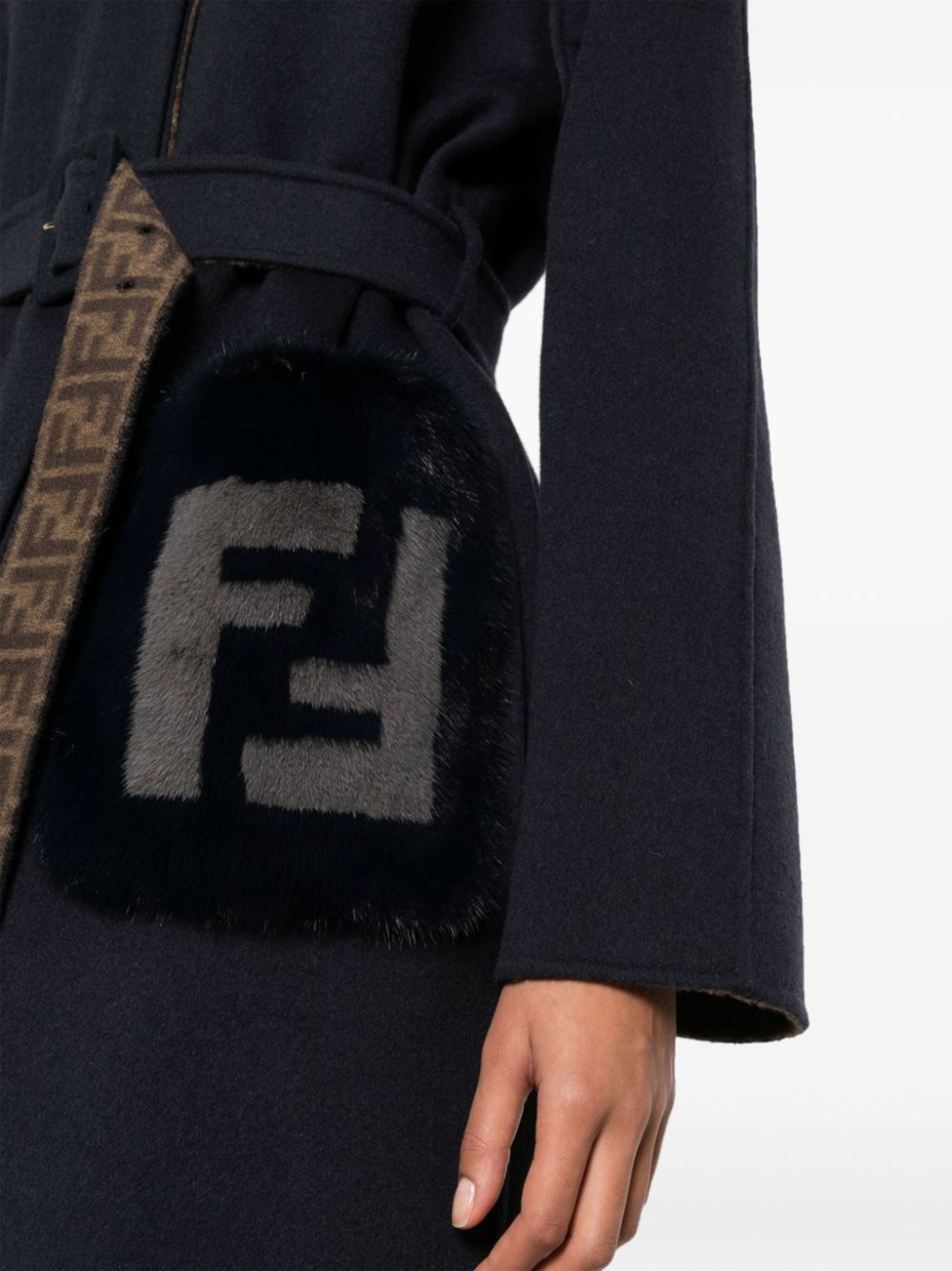 FENDI: coat with fur pockets and FF logo - Black