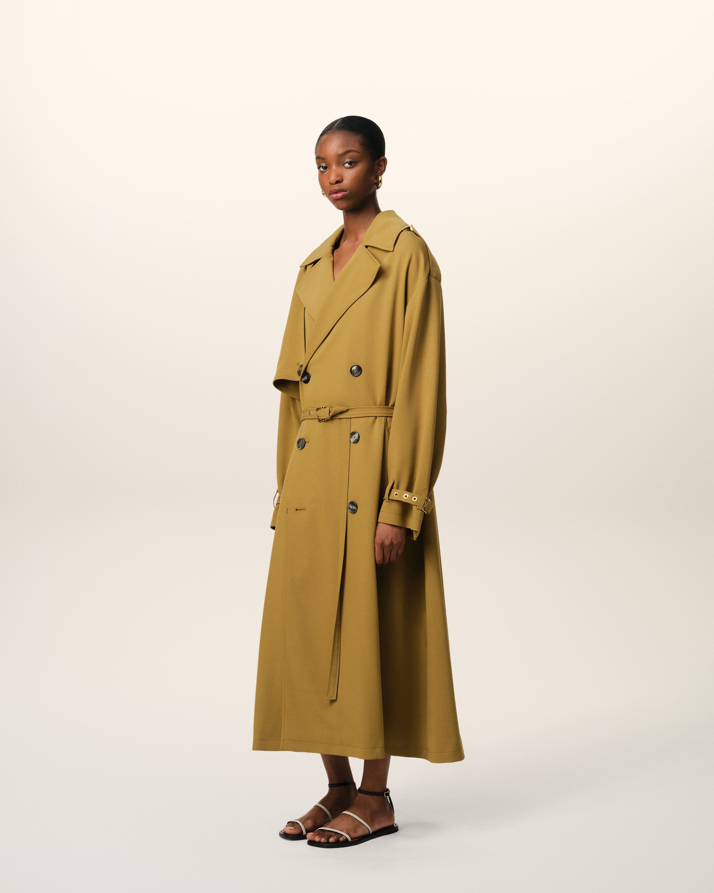 MUSTARD WOOL TRENCH COAT - 6