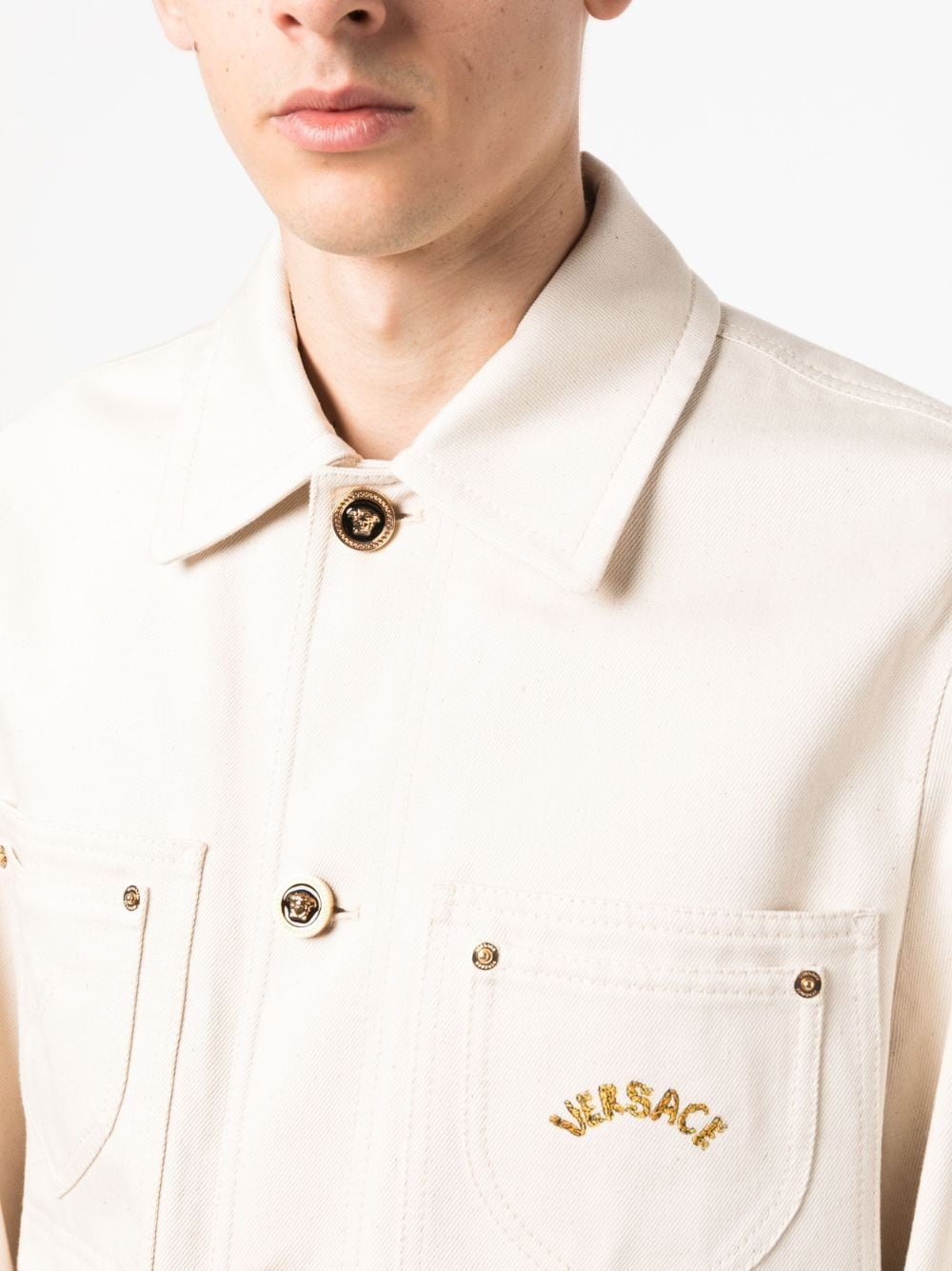 logo-print cotton shirt jacket - 5