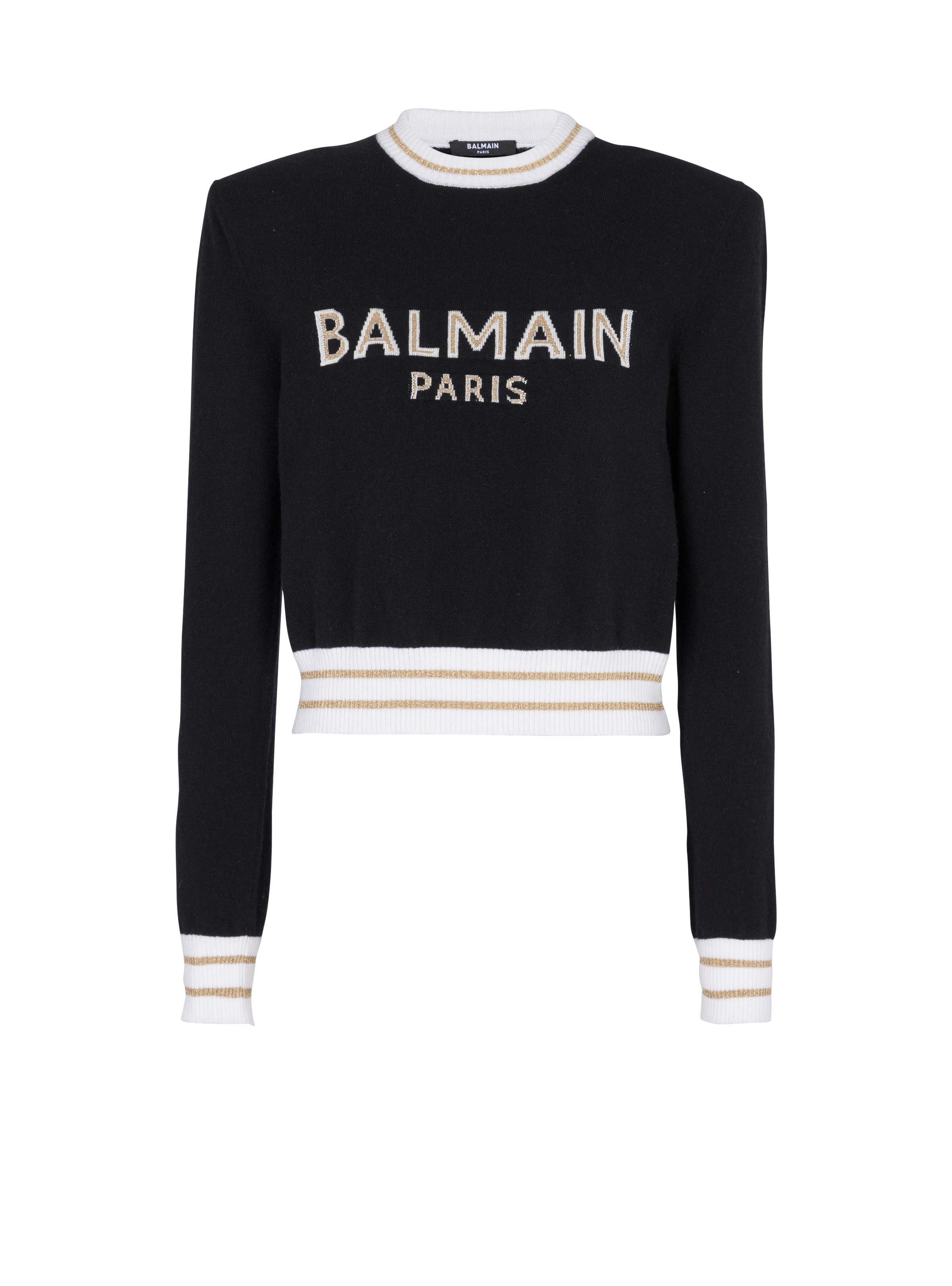 Cropped wool jumper with Balmain logo - 1