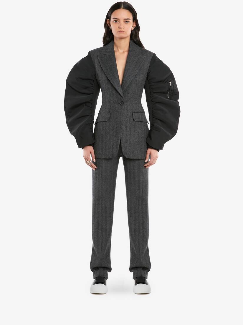 Exploded Parka Sleeves Tailored Jacket in Grey Melange - 2