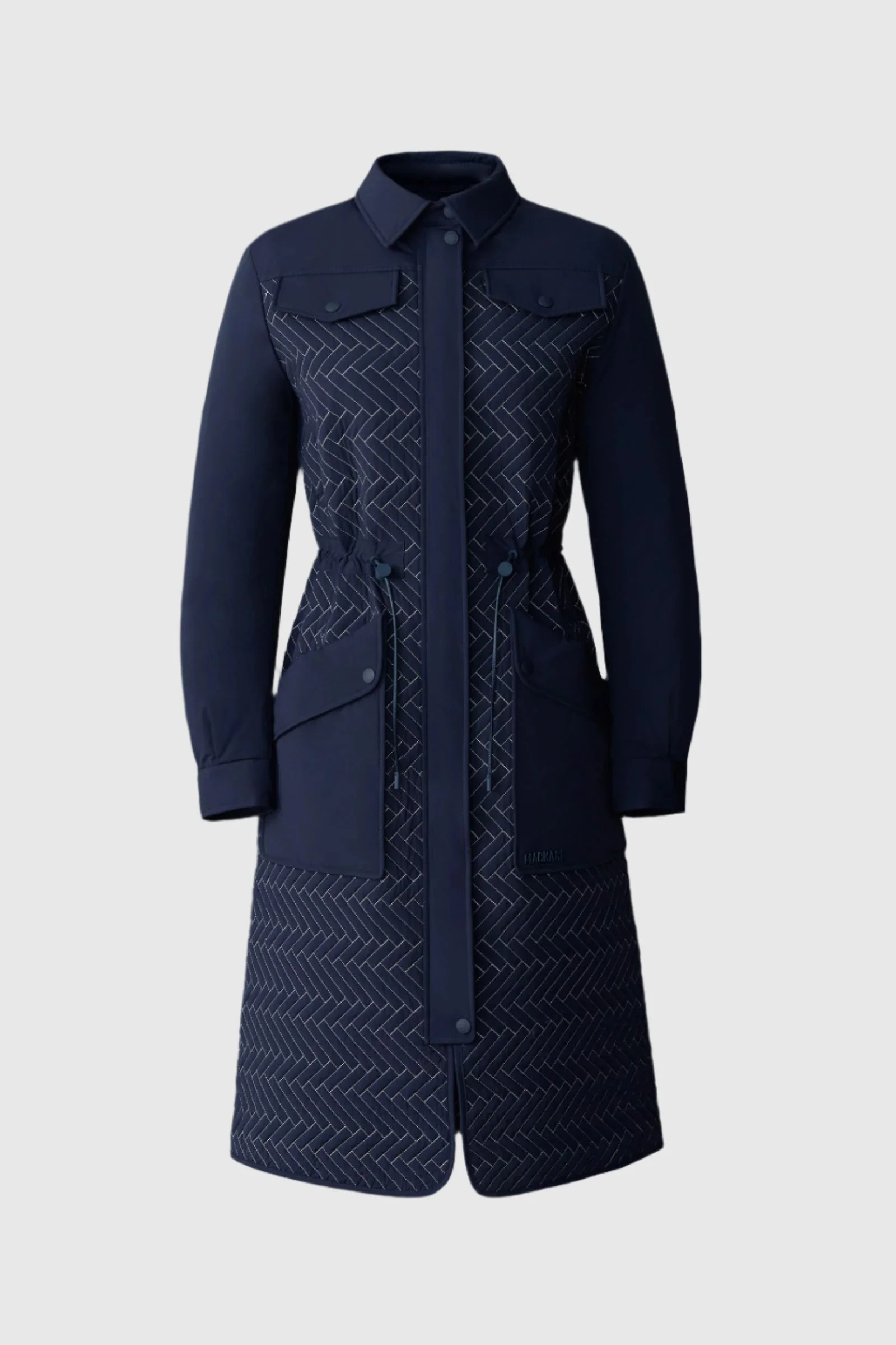 NAOLIN Long Down Coat with Chevron Quilt - 1