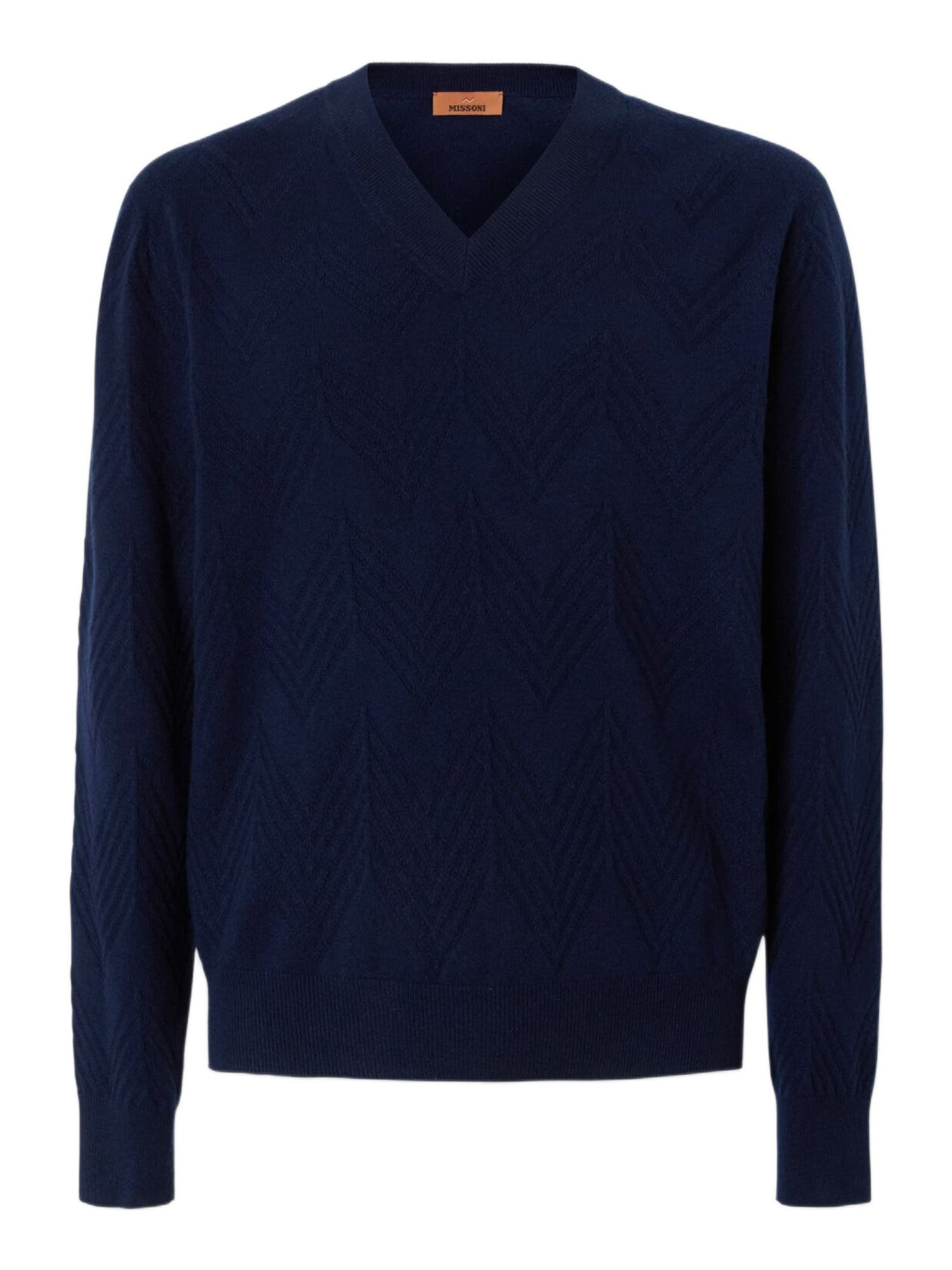 Missoni Tonal Cashmere V-neck And Zigzag Pullover in Navy at Nordstrom - 2