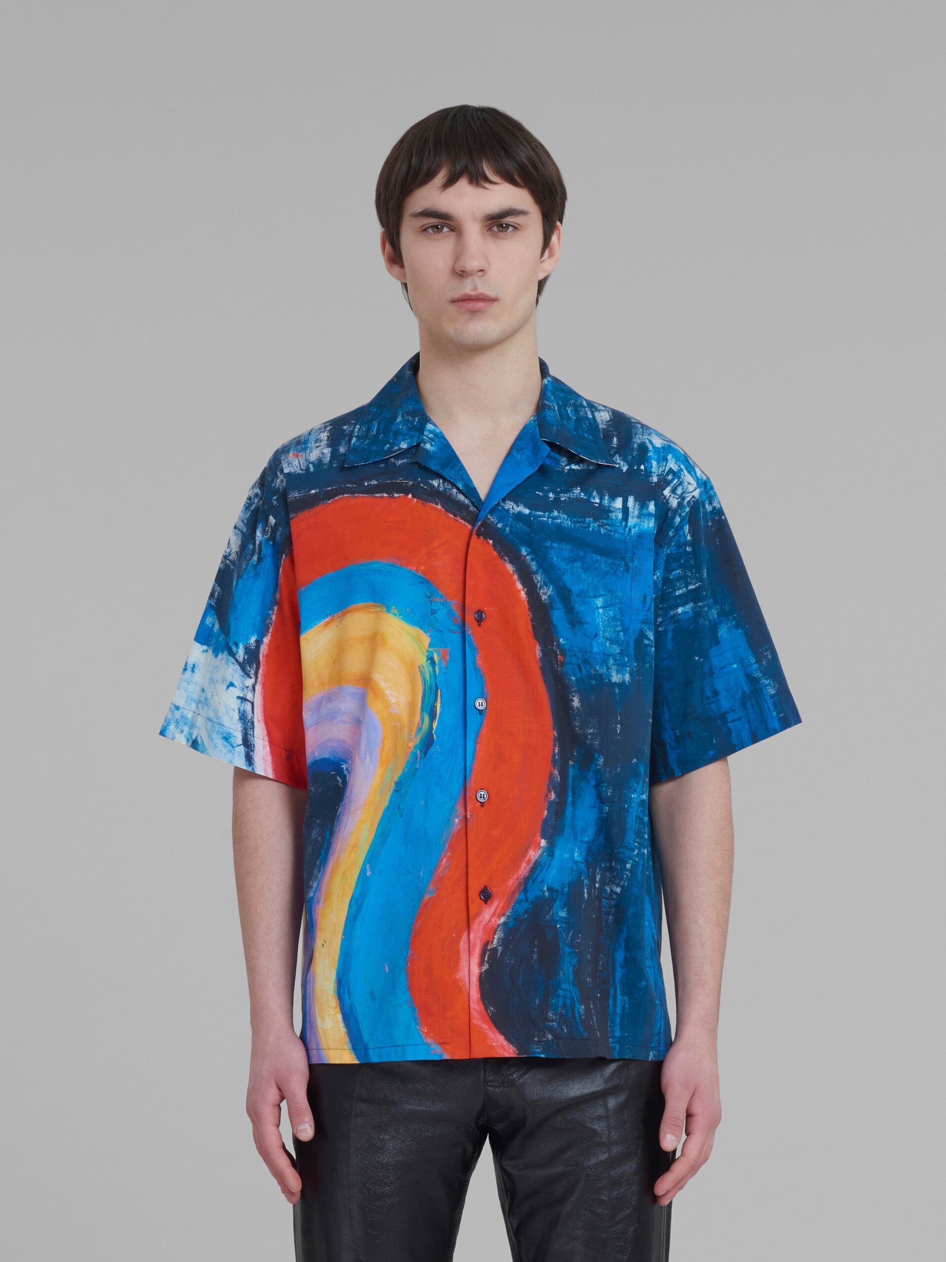 BLUE COTTON BOWLING SHIRT WITH RAINBOW PRINT - 2