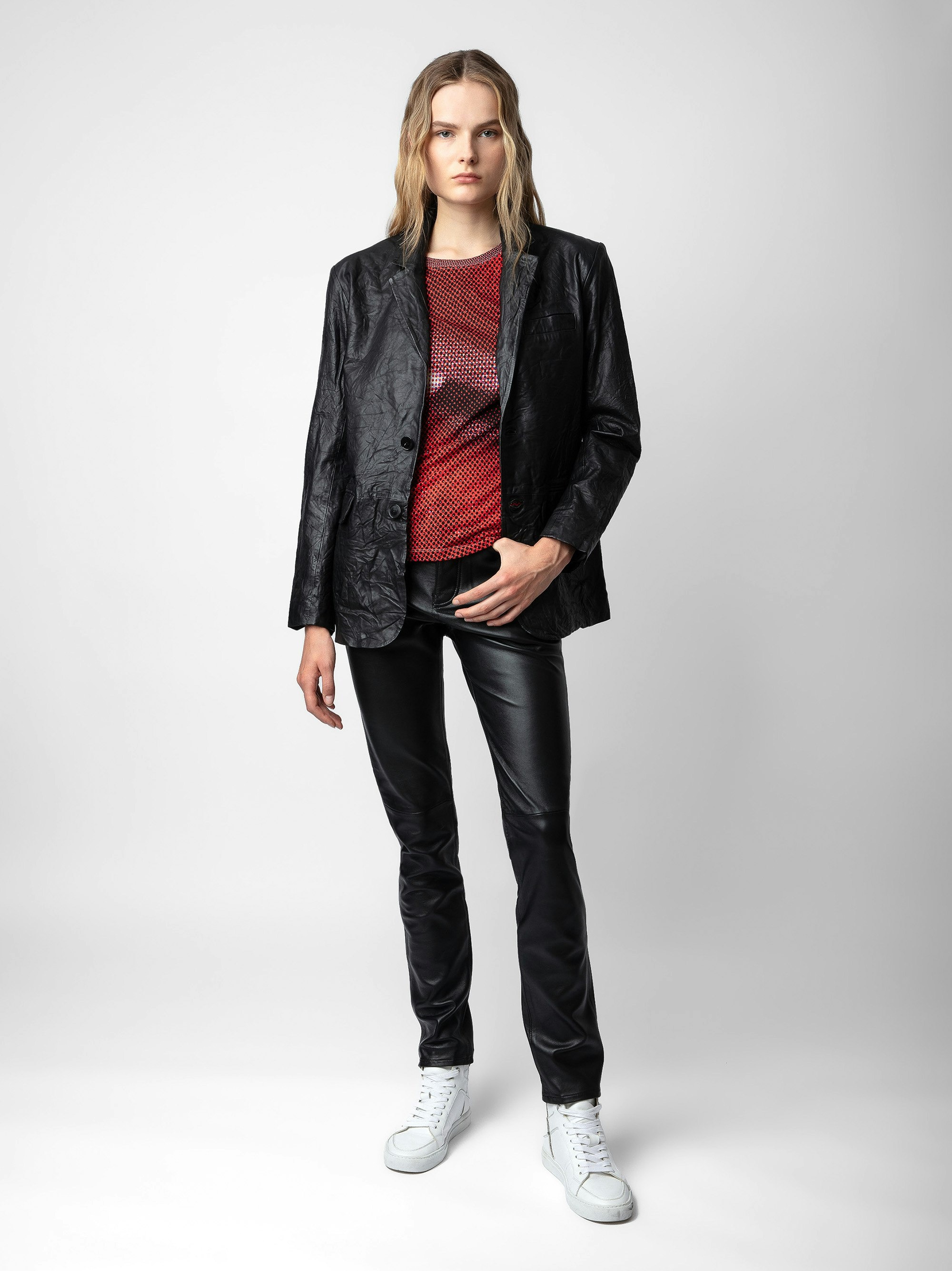 Valfried Crinkled Leather Blazer - 6