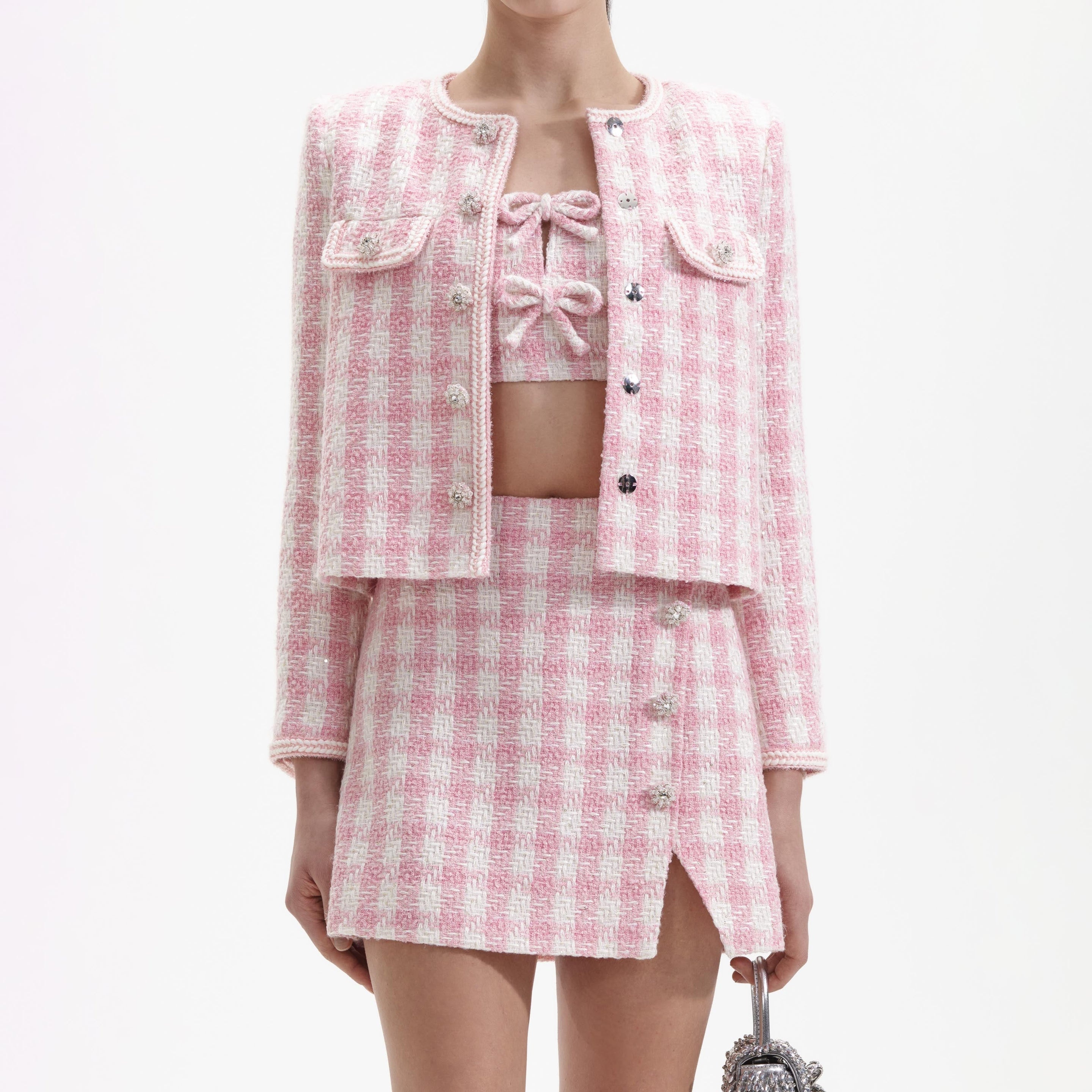 Pink Check Boucle Jacket - 4